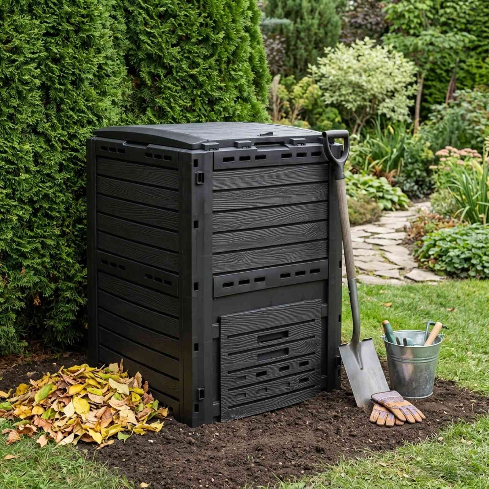 vidaXL Gartenkomposter Schwarz 59,5 x 60 x 81,5 cm 280 l 100% PP