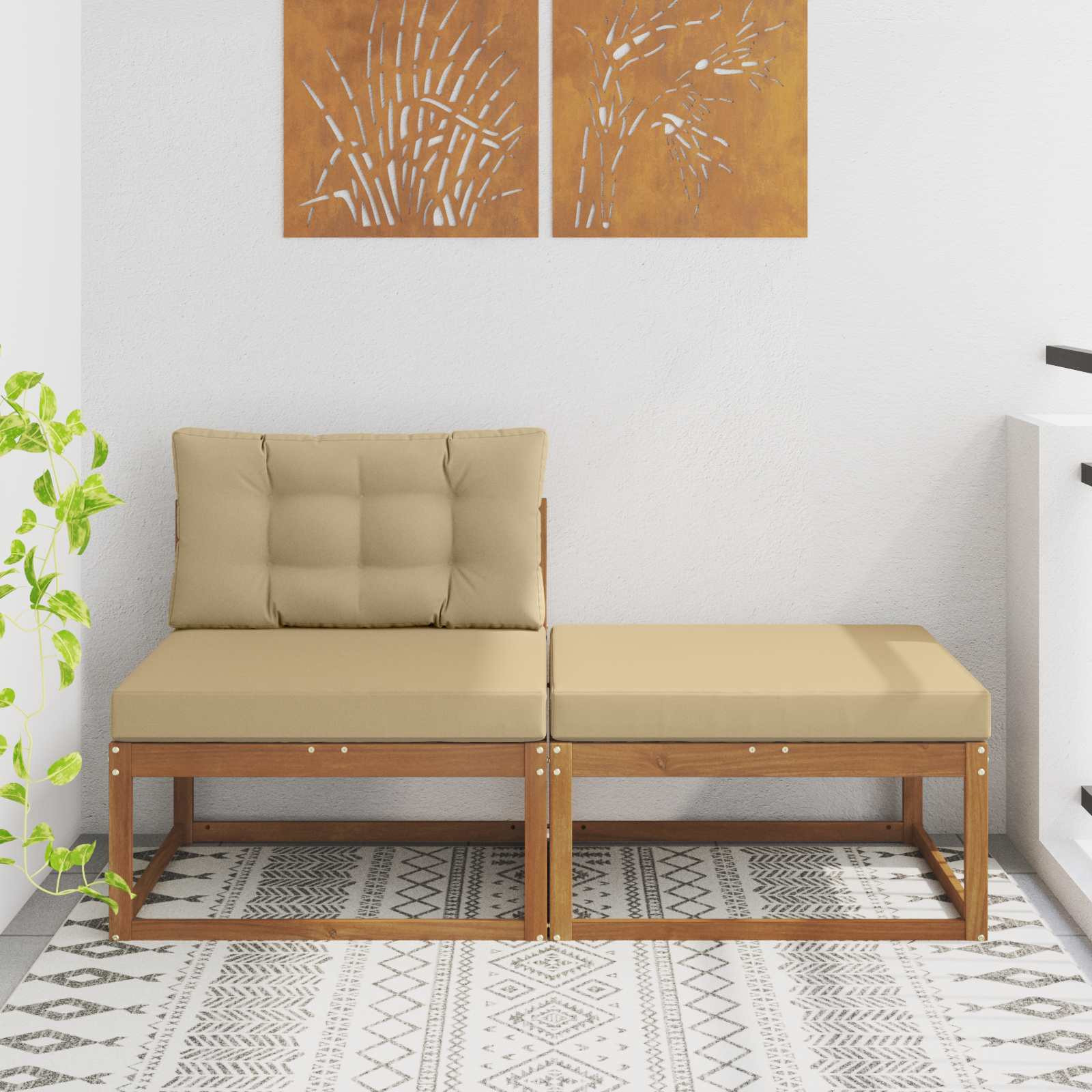 vidaXL Sectional Sofa Einheiten mit Kissen 2 Stück Natur