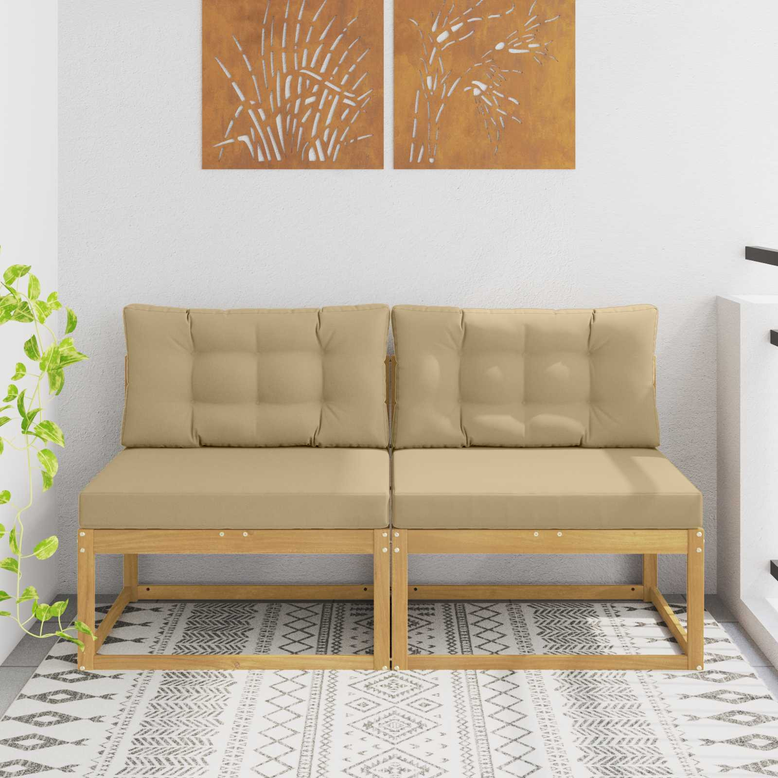 vidaXL 2 Stück Outdoor Mittelsofa Polyester Weiß
