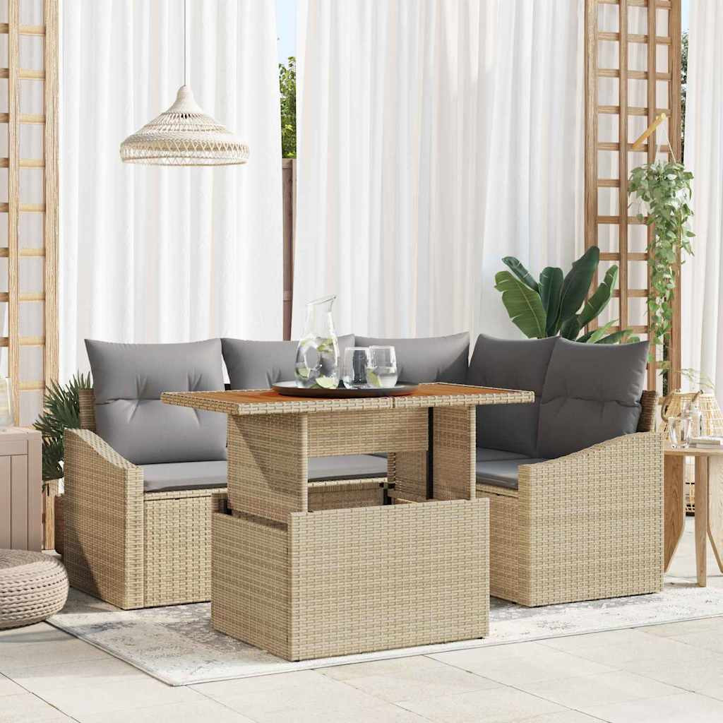 vidaXL Gartensofa-set 5 Stk. Beige Poly-Rattan