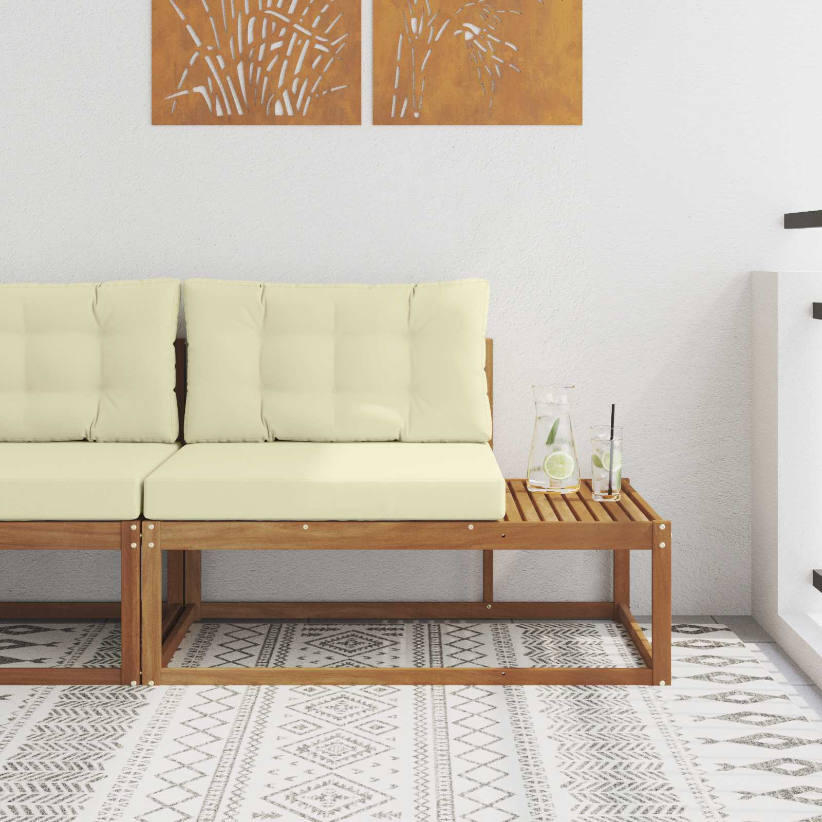 vidaXL Outdoor Endsofa mit Kissen Natur 115 x 83 x 73 cm
