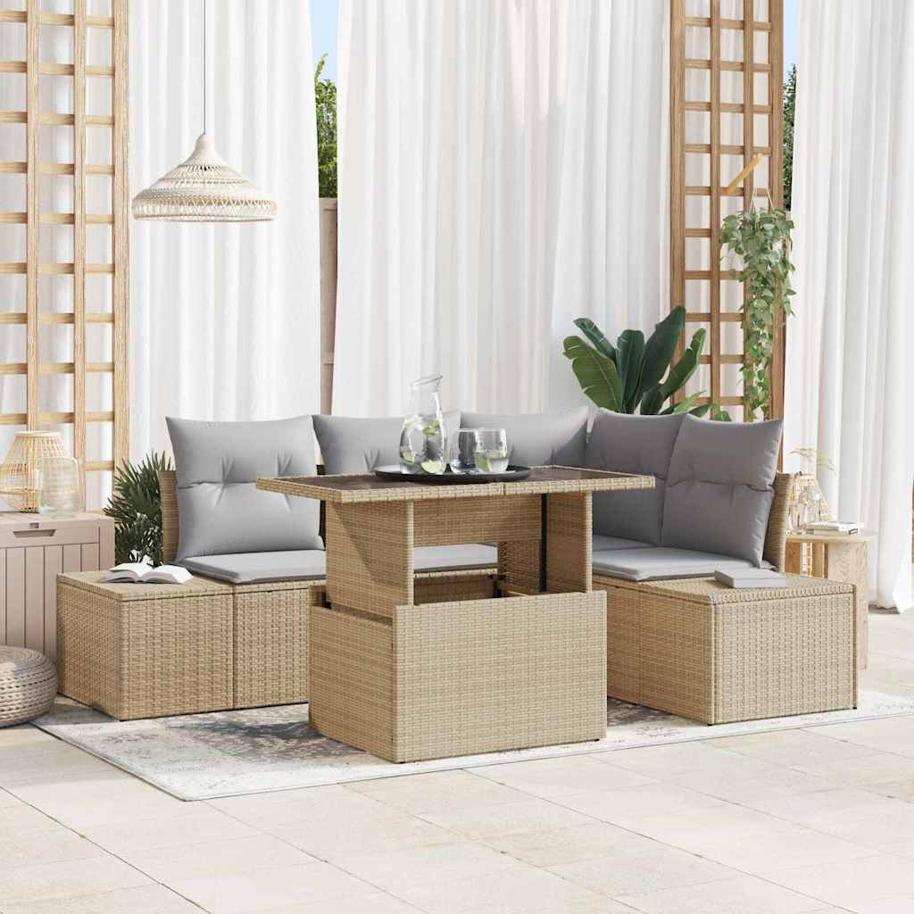 vidaXL Gartensofa-set mit Kissen 5 pcs Beige und Hellgrau Poly-Rattan