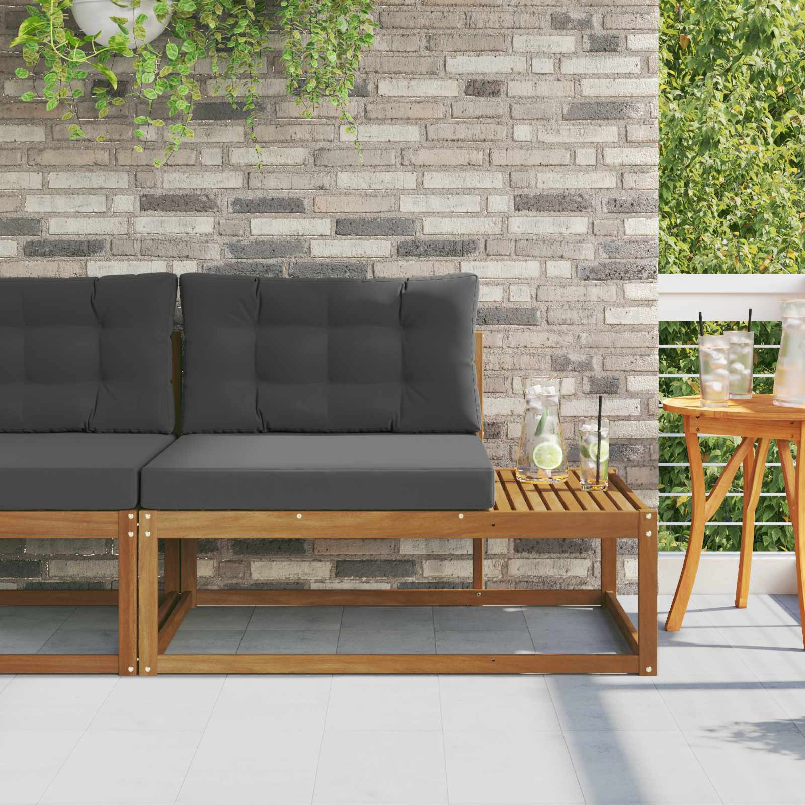 vidaXL Outdoor Endsofa mit Kissen Natur 115 x 83 x 73 cm