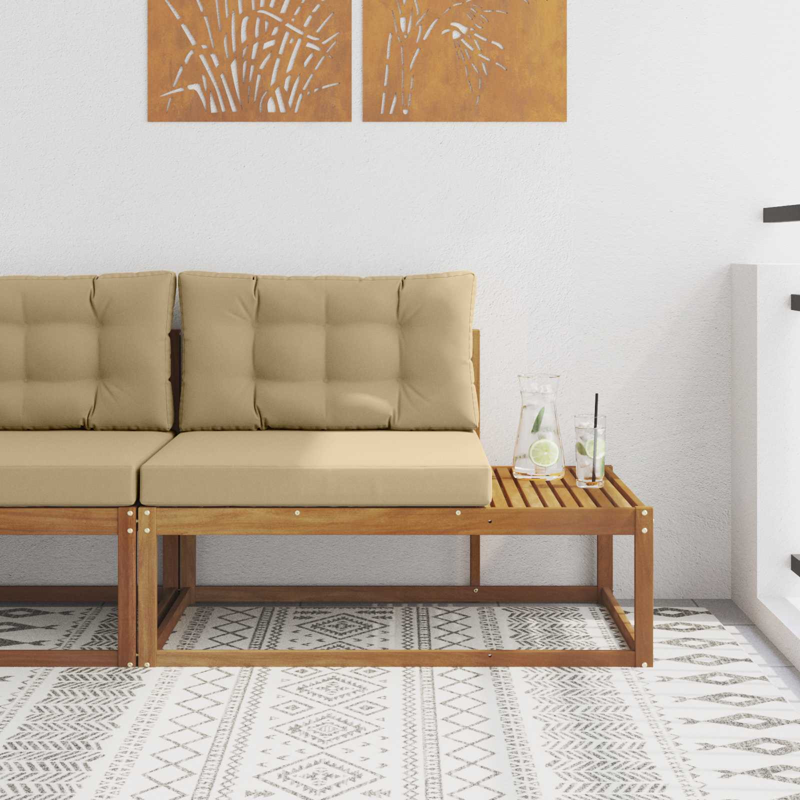 vidaXL Outdoor Endsofa mit Kissen Natur 115 x 83 x 73 cm
