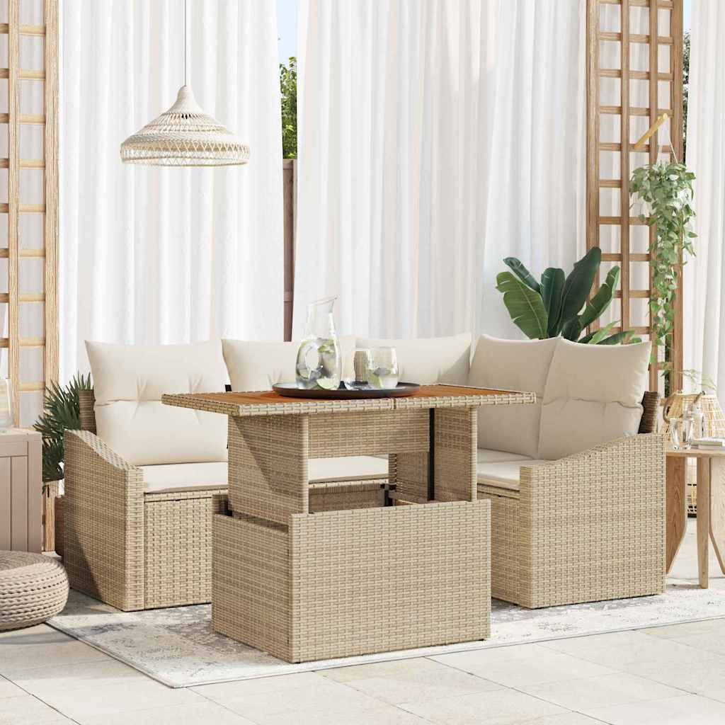 vidaXL Gartensofa-set 5 Stk. Beige Poly-Rattan