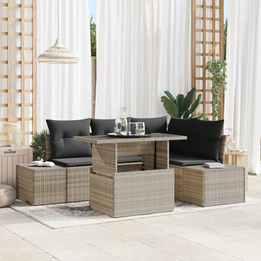 vidaXL Gartensofa-set mit Kissen 5 pcs Hellgrau Poly-Rattan