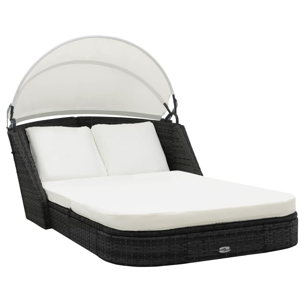 vidaXL Sonnenliege mit Dach Poly Rattan Schwarz