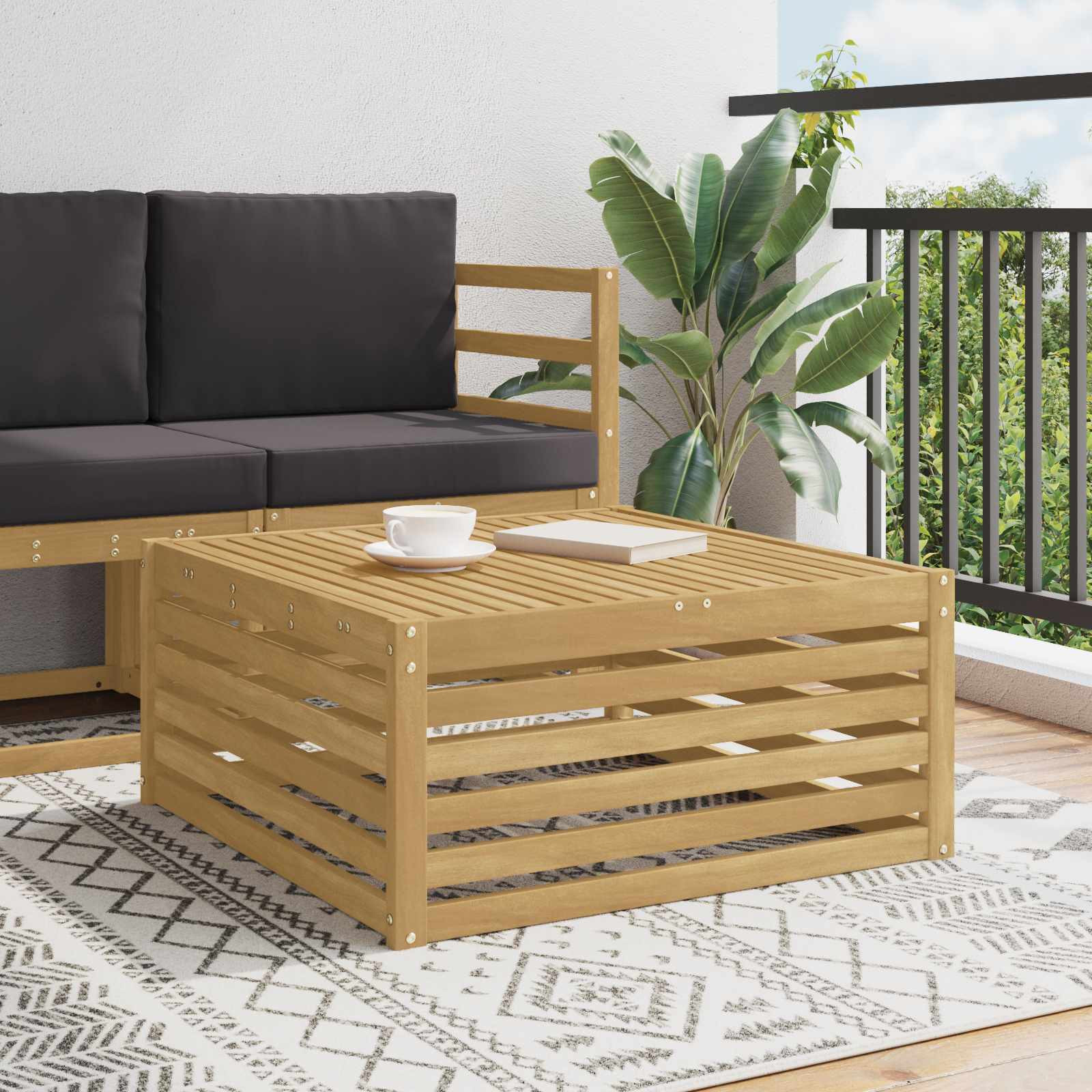 vidaXL Tisch für Outdoor Massivholz Akazie Weiß 79 x 79 x 37 cm