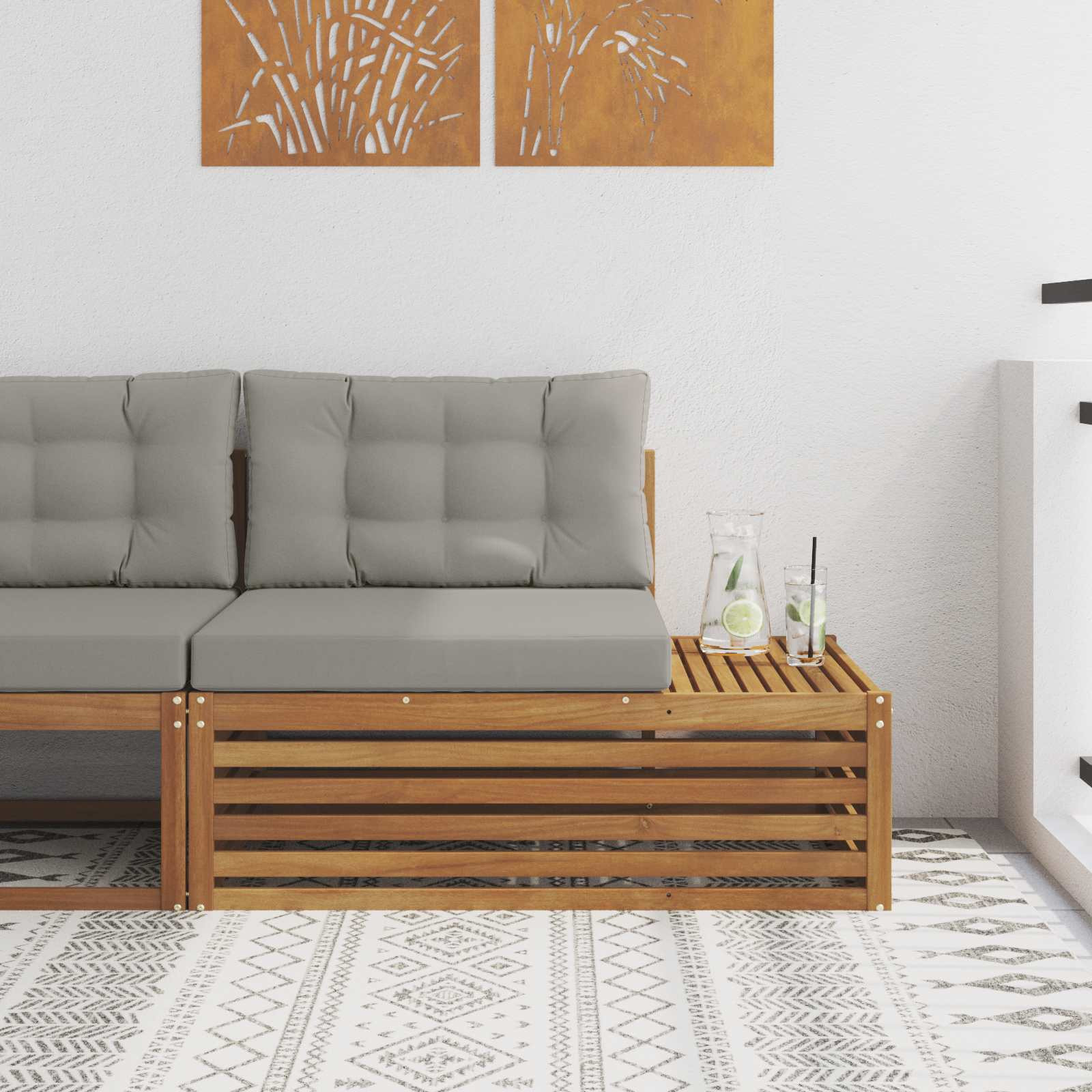 vidaXL Outdoor Endsofa 3 Stück Natürlich und Hellgrau 115 x 83 x 73 cm