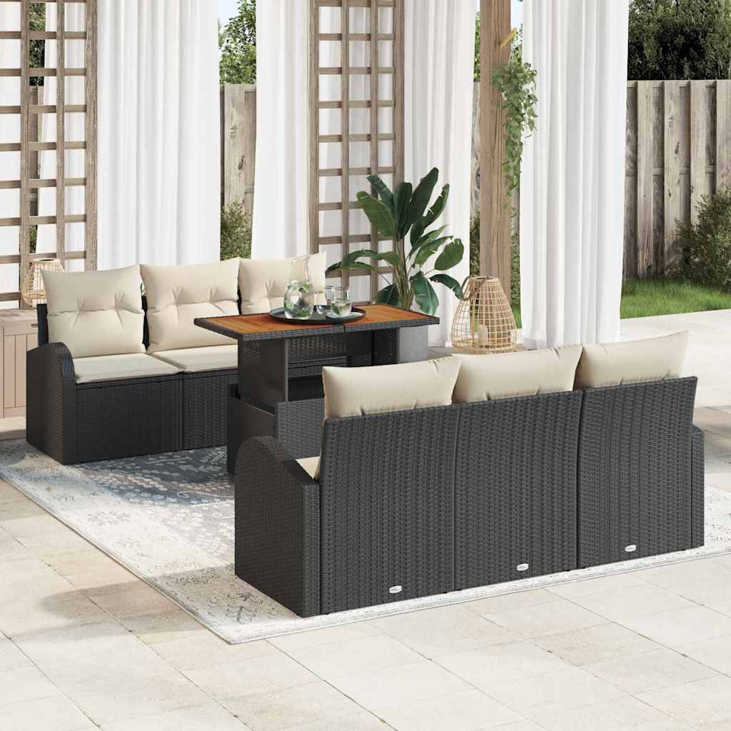 vidaXL Garten-Sofa-Set mit Kissen 7 pcs Schwarz und Creme