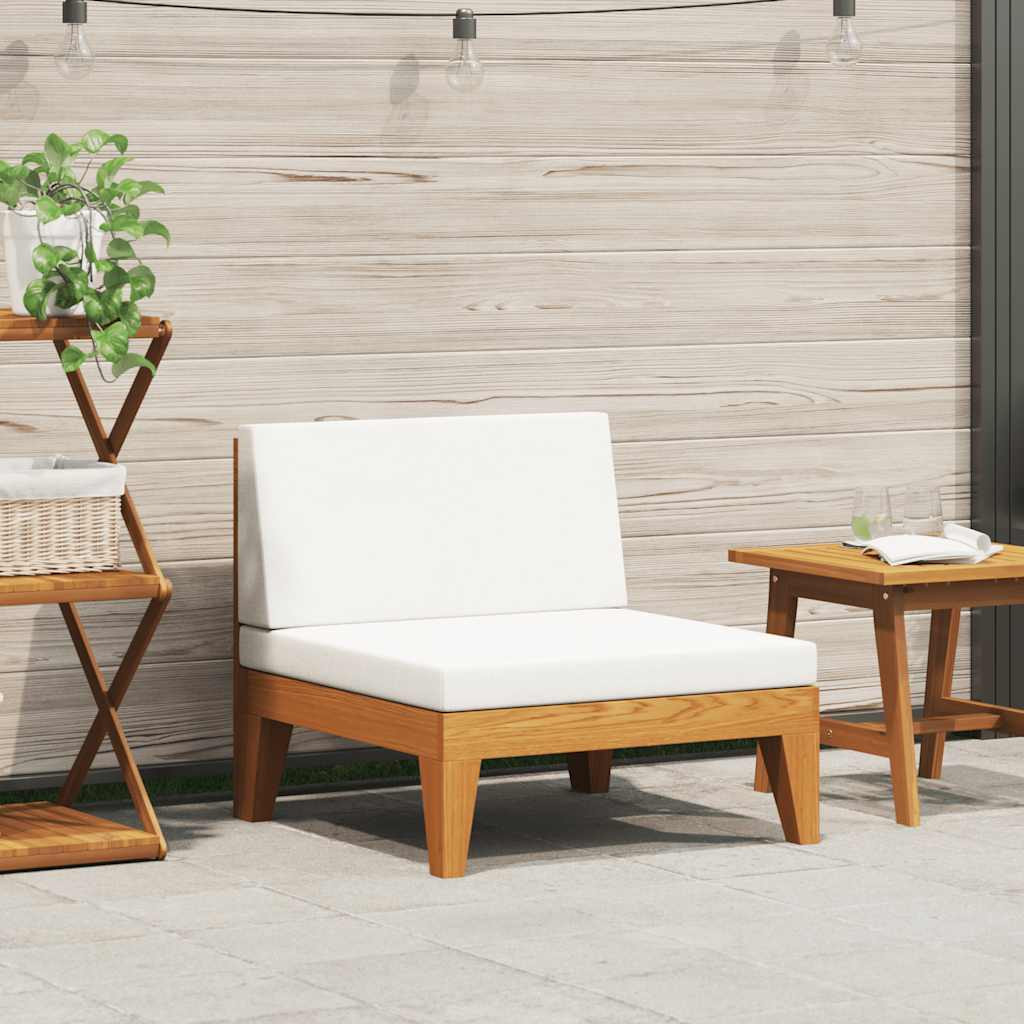 vidaXL Modular-Mittelsofa mit Cremeweißen Kissen Akazie Massivholz