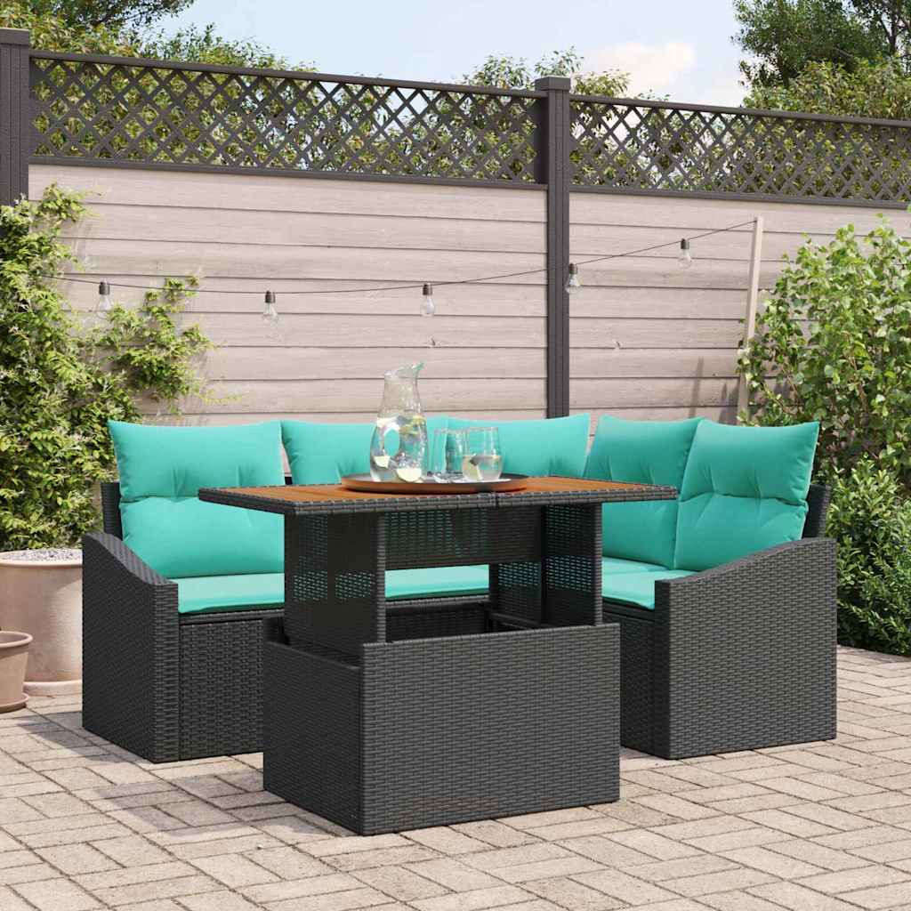 vidaXL Gartensofa-set 5 stk. 4-Sitzanzahl Schwarz und Türkis