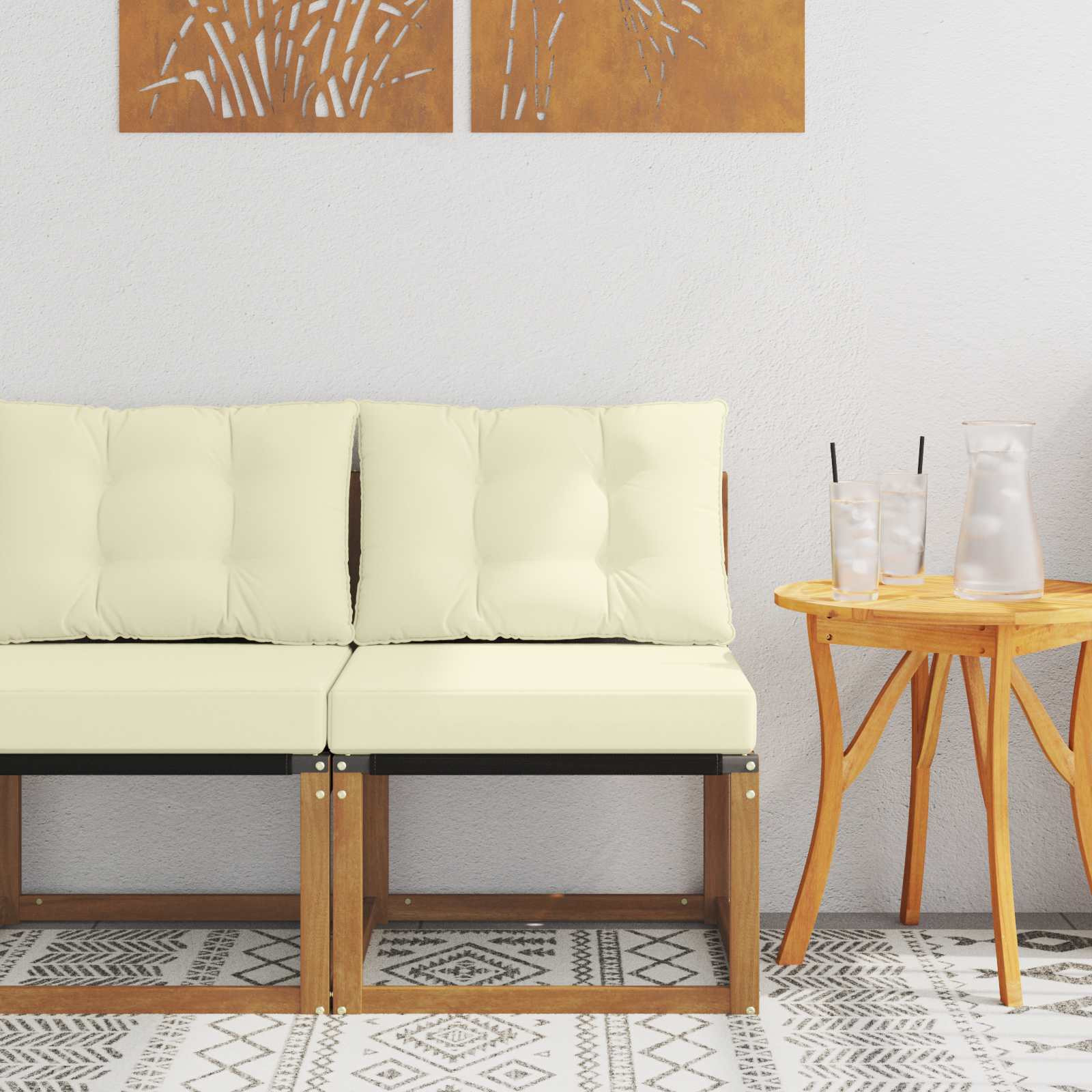 vidaXL Outdoor Mittelsofa Massivholz Akazie und Textilene Stoff Natur