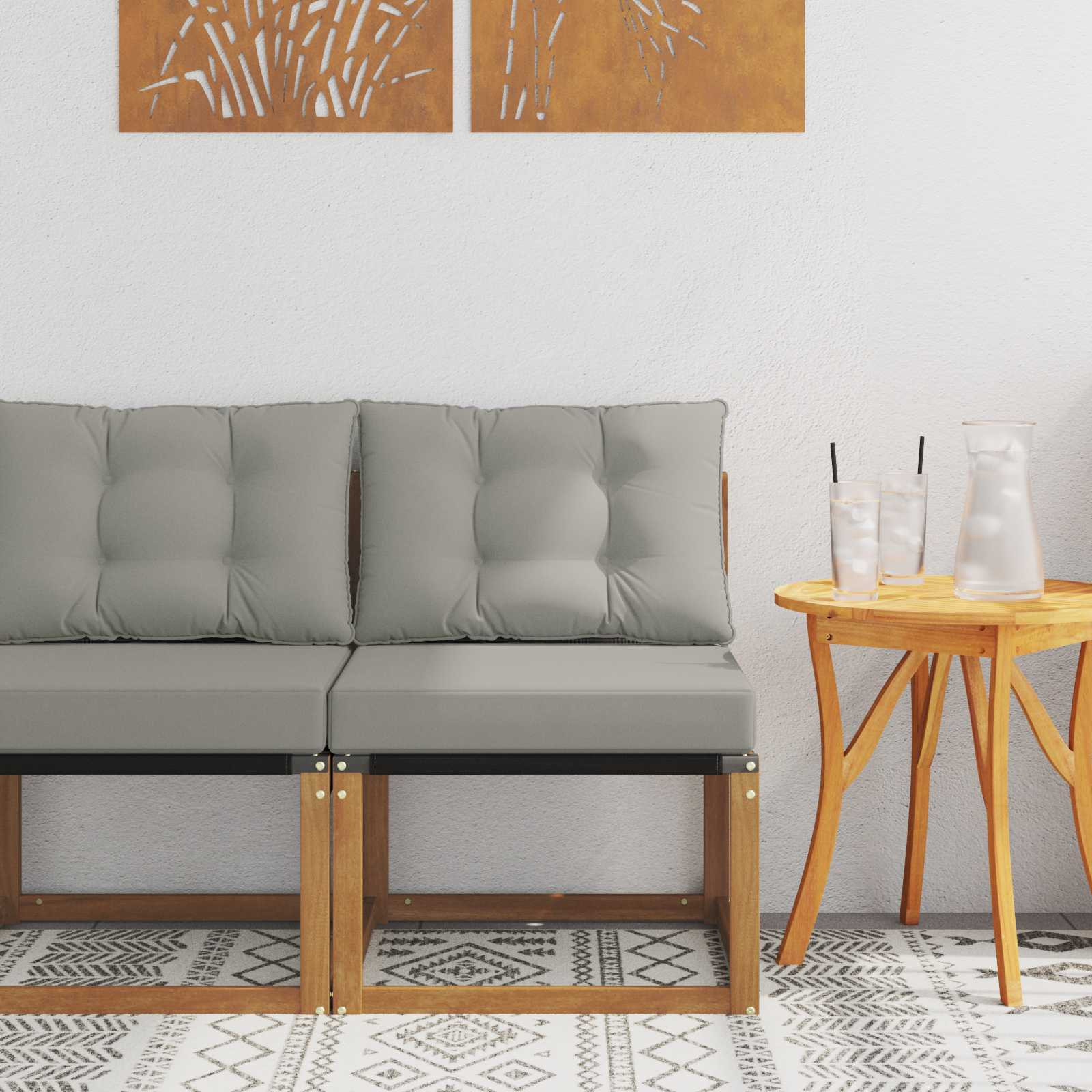 vidaXL Outdoor Mittelsofa Massivholz Akazie und Textilene Stoff Natur