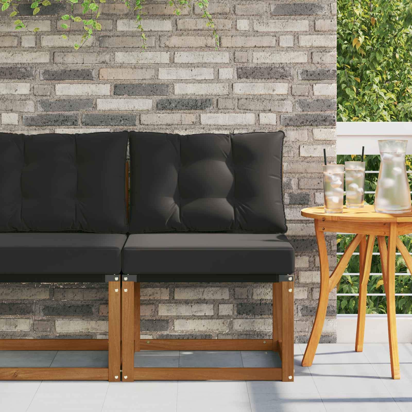 vidaXL Outdoor Mittelsofa Massivholz Akazie und Textilene Stoff Natur