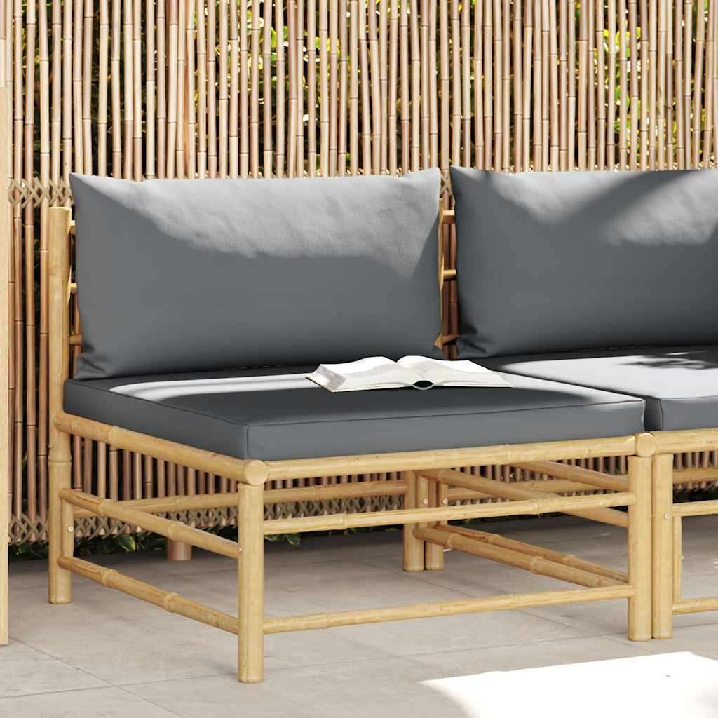 vidaXL Garten-Mittelsofa mit Dunkelgrauen Kissen Bambus