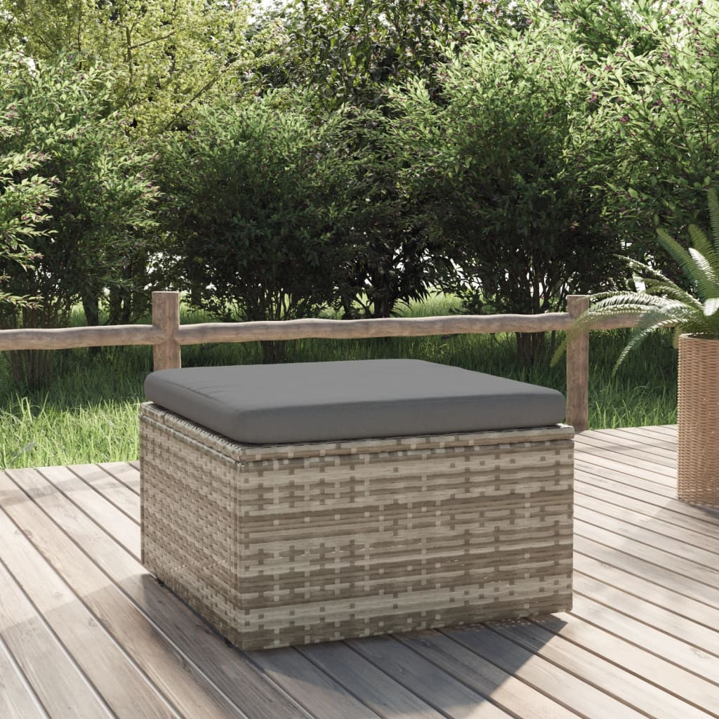 vidaXL Gartenhocker mit Kissen Grau 55x55x30 cm Poly Rattan