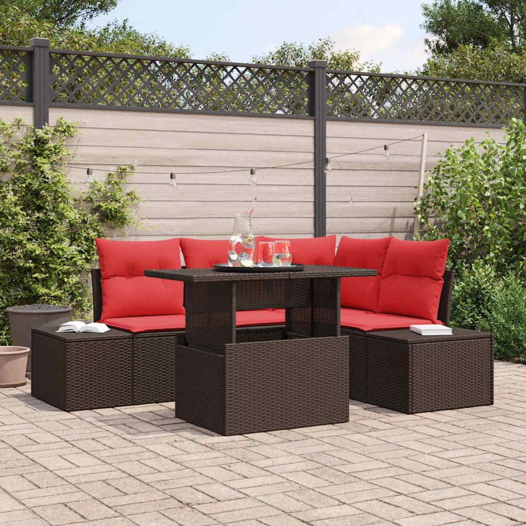vidaXL Gartensofa-set mit Kissen 6 pcs Braun und Rot Poly-Rattan