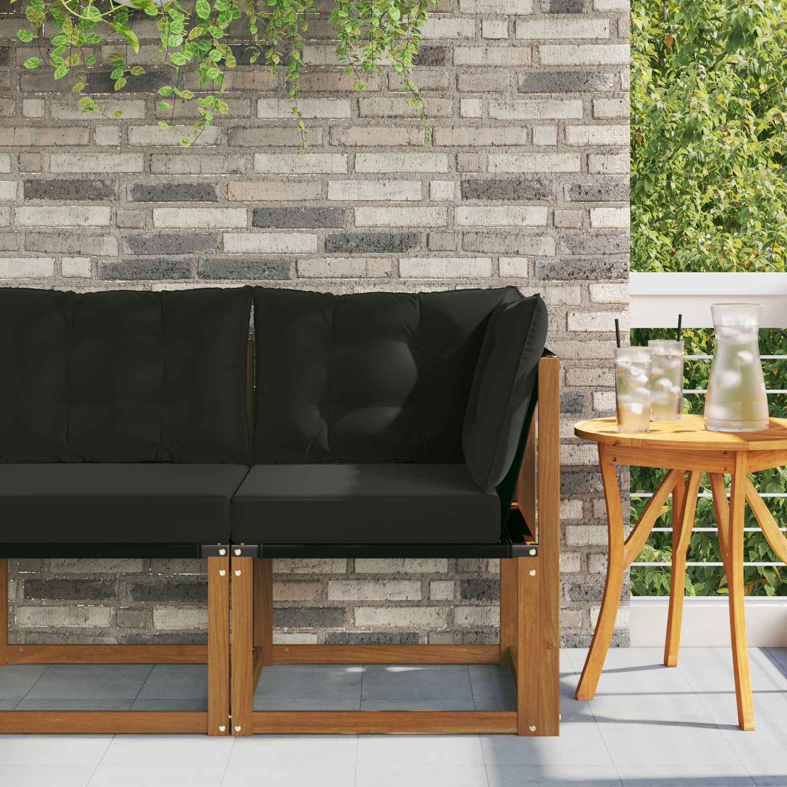 vidaXL Outdoor Ecksofa Massivholz Akazie und Textilene Stoff Natur