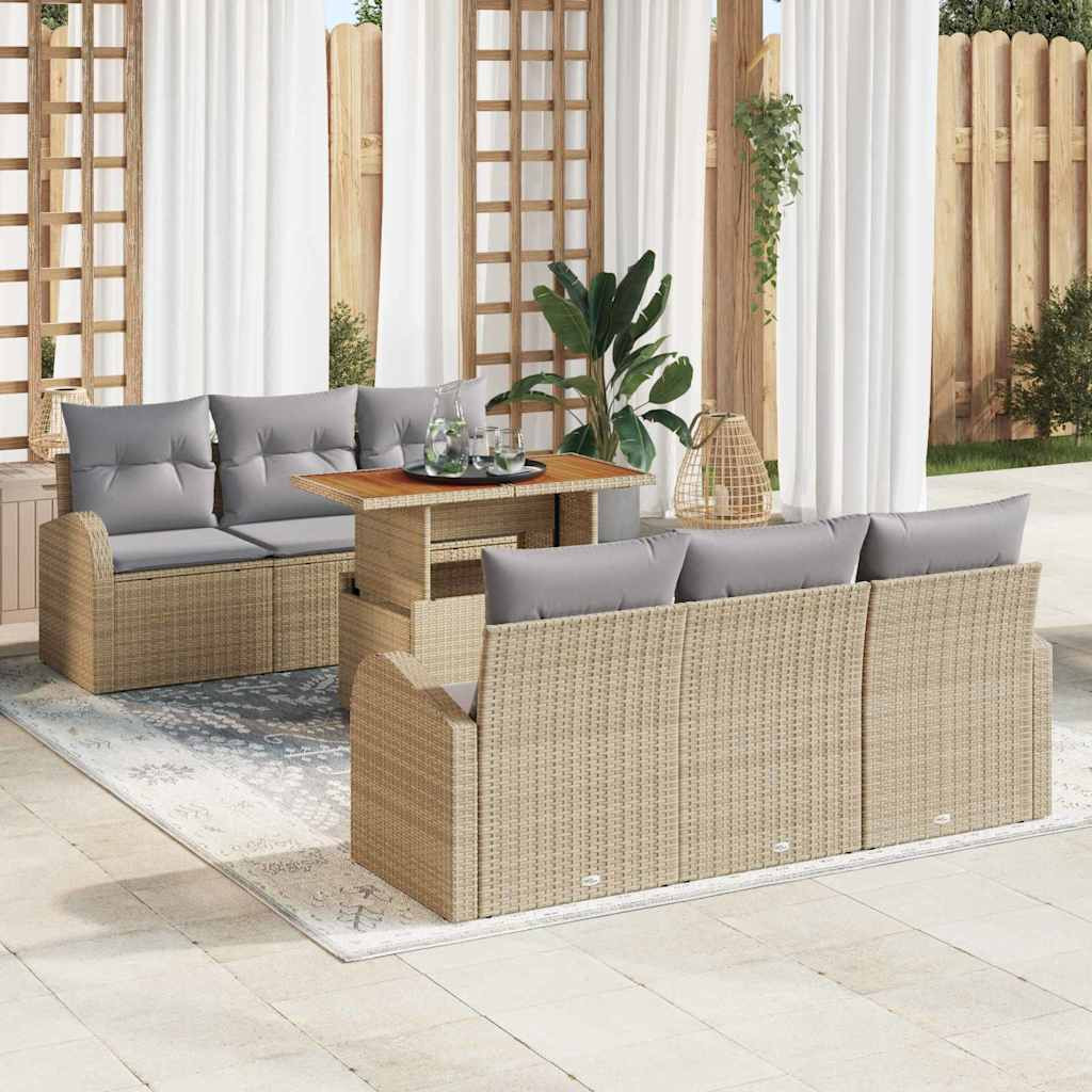 vidaXL Garten-Sofa-Set mit Kissen 7 pcs Beige und Hellgrau