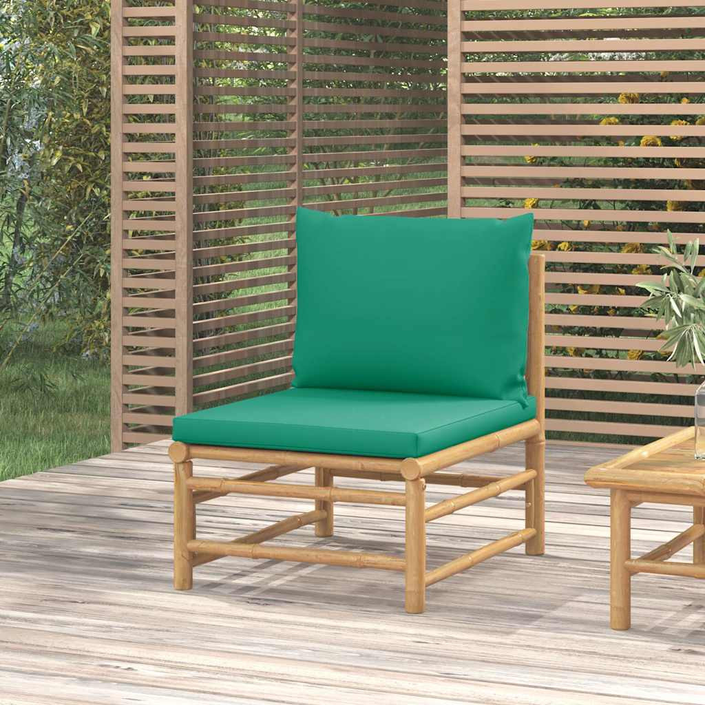 vidaXL Garten-Mittelsofa mit Grünen Kissen Bambus