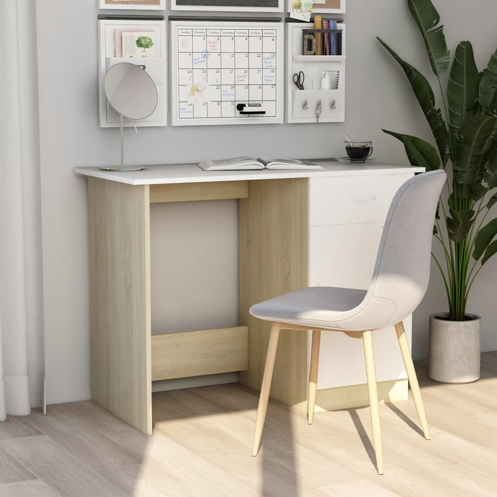 vidaXL Schreibtisch Weiß Sonoma-Eiche 100x50x76 cm Holzwerkstoff