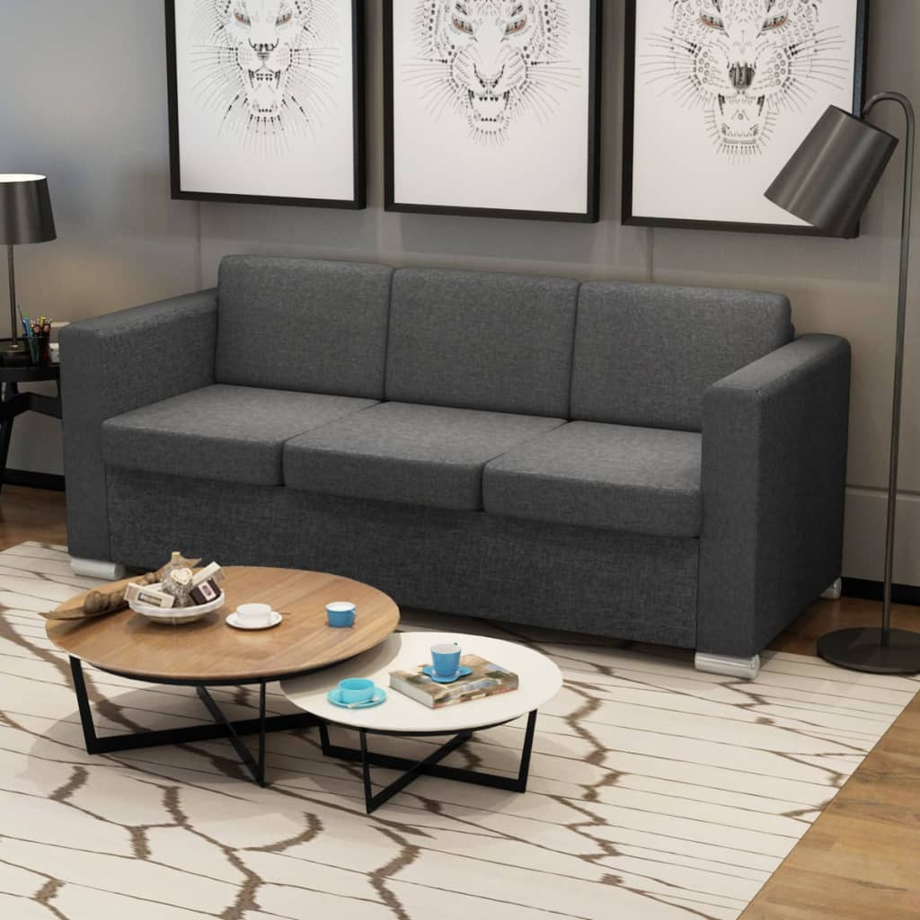 vidaXL 3-Sitzer Sofa Stoff Dunkelgrau