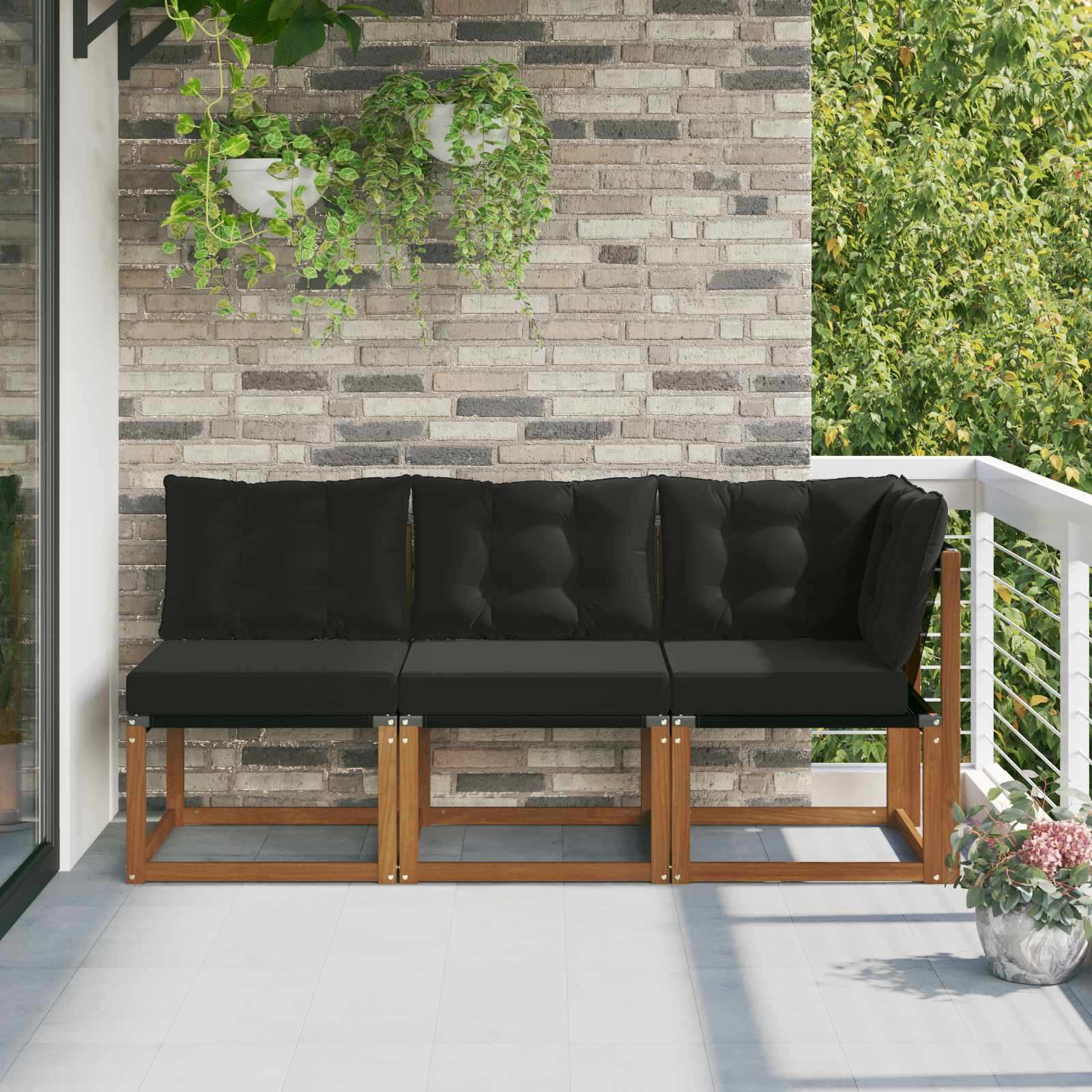 vidaXL Outdoor Mittel- und Ecksofa mit Kissen 3 Stück Natur