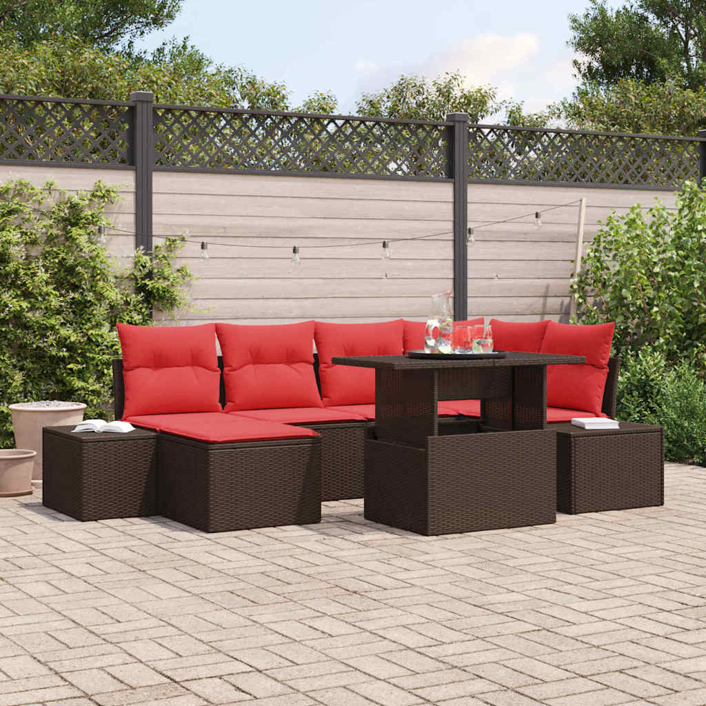 vidaXL Garten-Sofa-Set mit Kissen 7 pcs Braun und Rot