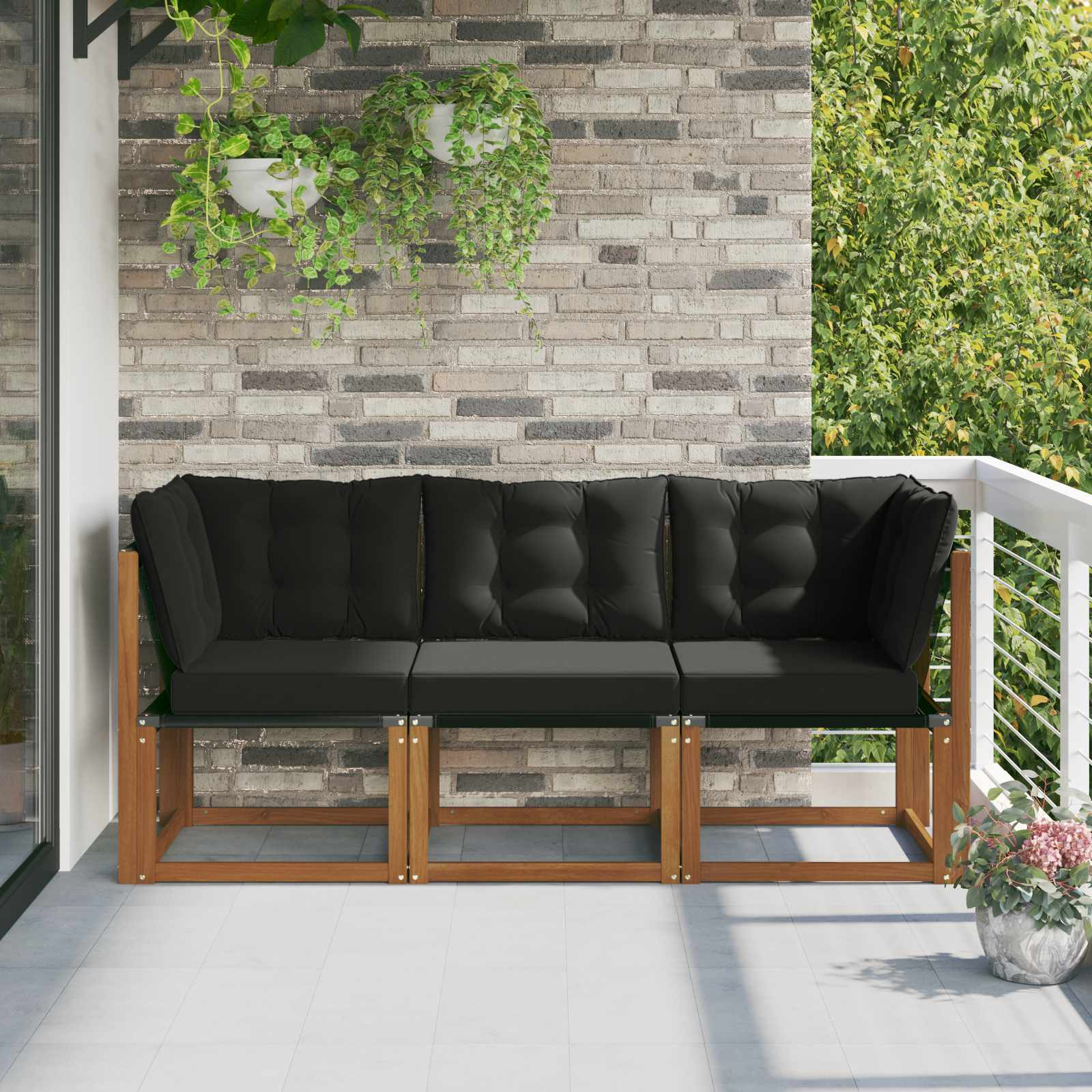 vidaXL Outdoor Mittel- und Ecksofa mit Kissen 3 Stück Natur