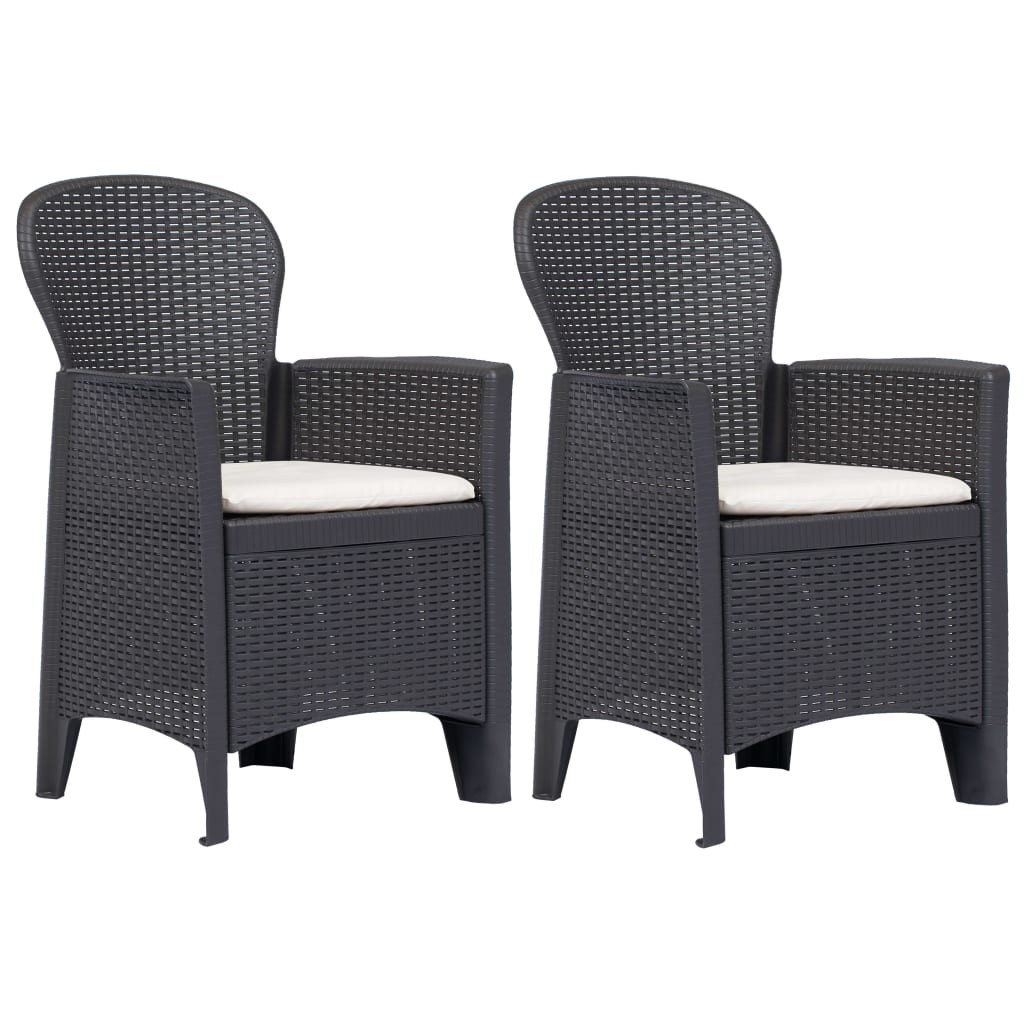 vidaXL Gartenstuhl 2 Stk. mit Kissen Braun Kunststoff Rattan-Optik
