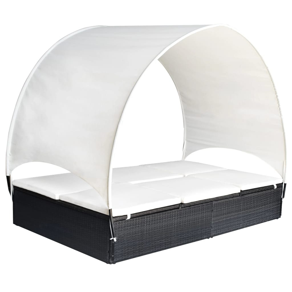 vidaXL Doppel-Sonnenliege mit Sonnendach Poly Rattan Schwarz