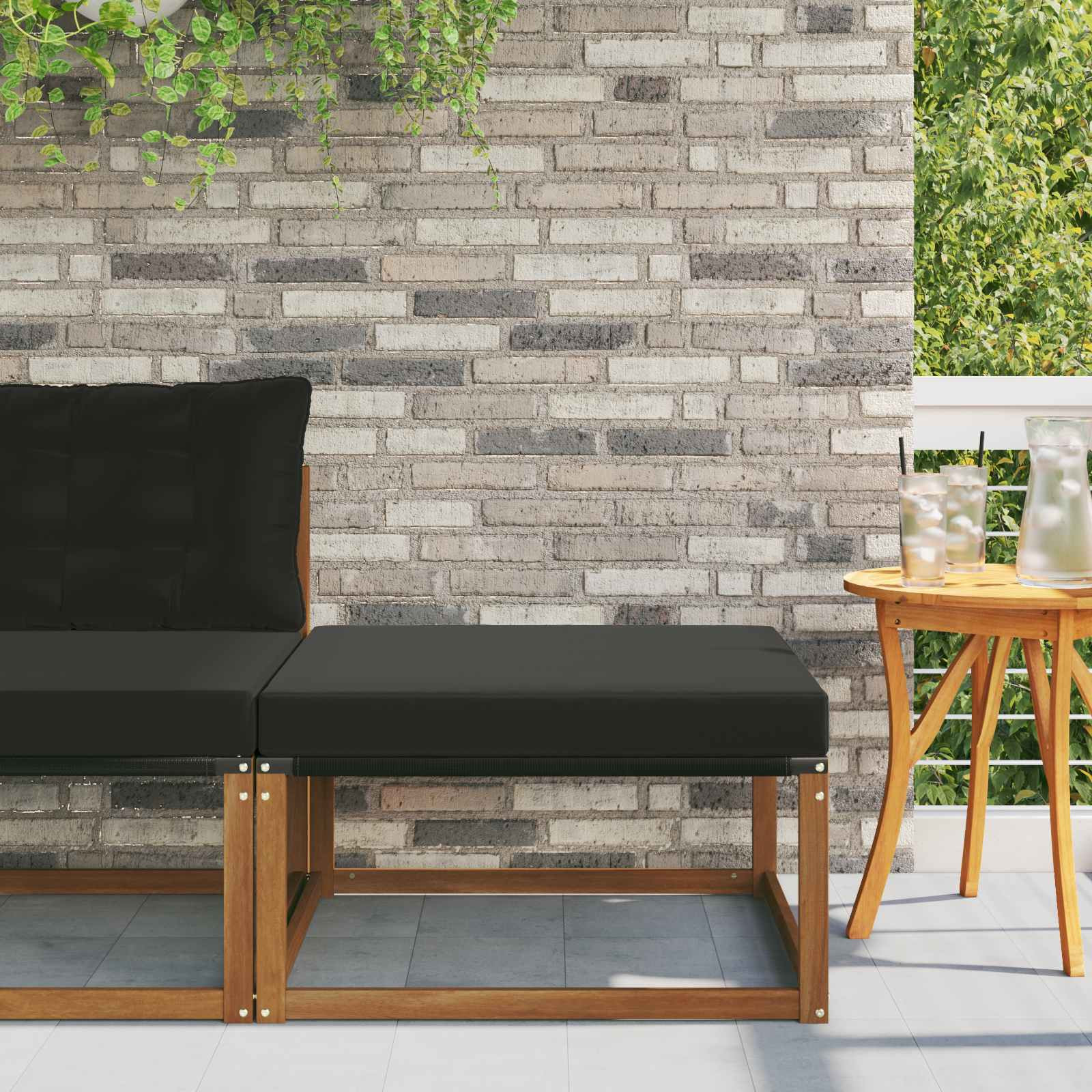 vidaXL Outdoor-Fußhocker Massives Akazienholz und Textilene Natur
