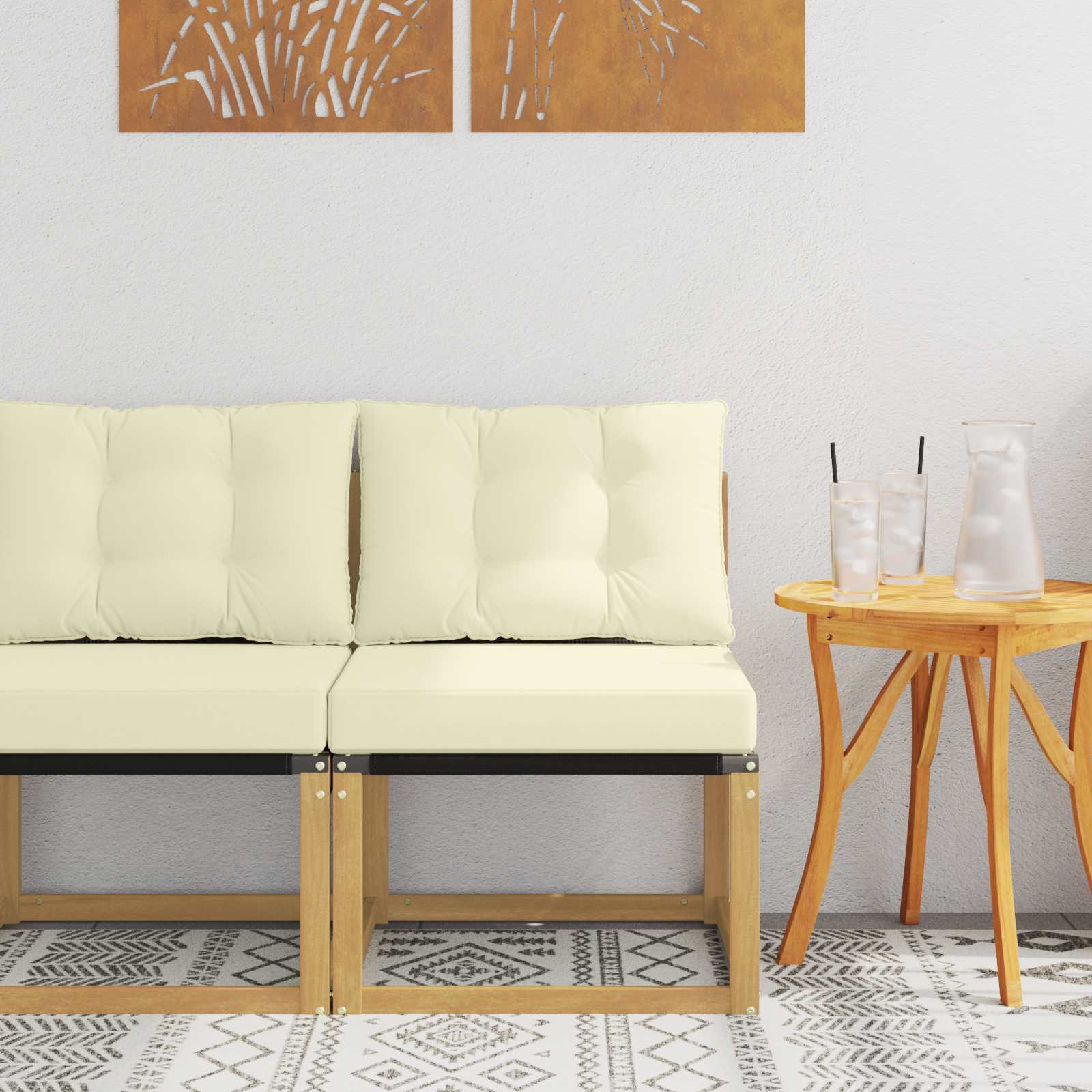 vidaXL Outdoor Mittelsofa Massivholz Akazie und Textilene Stoff Weiß