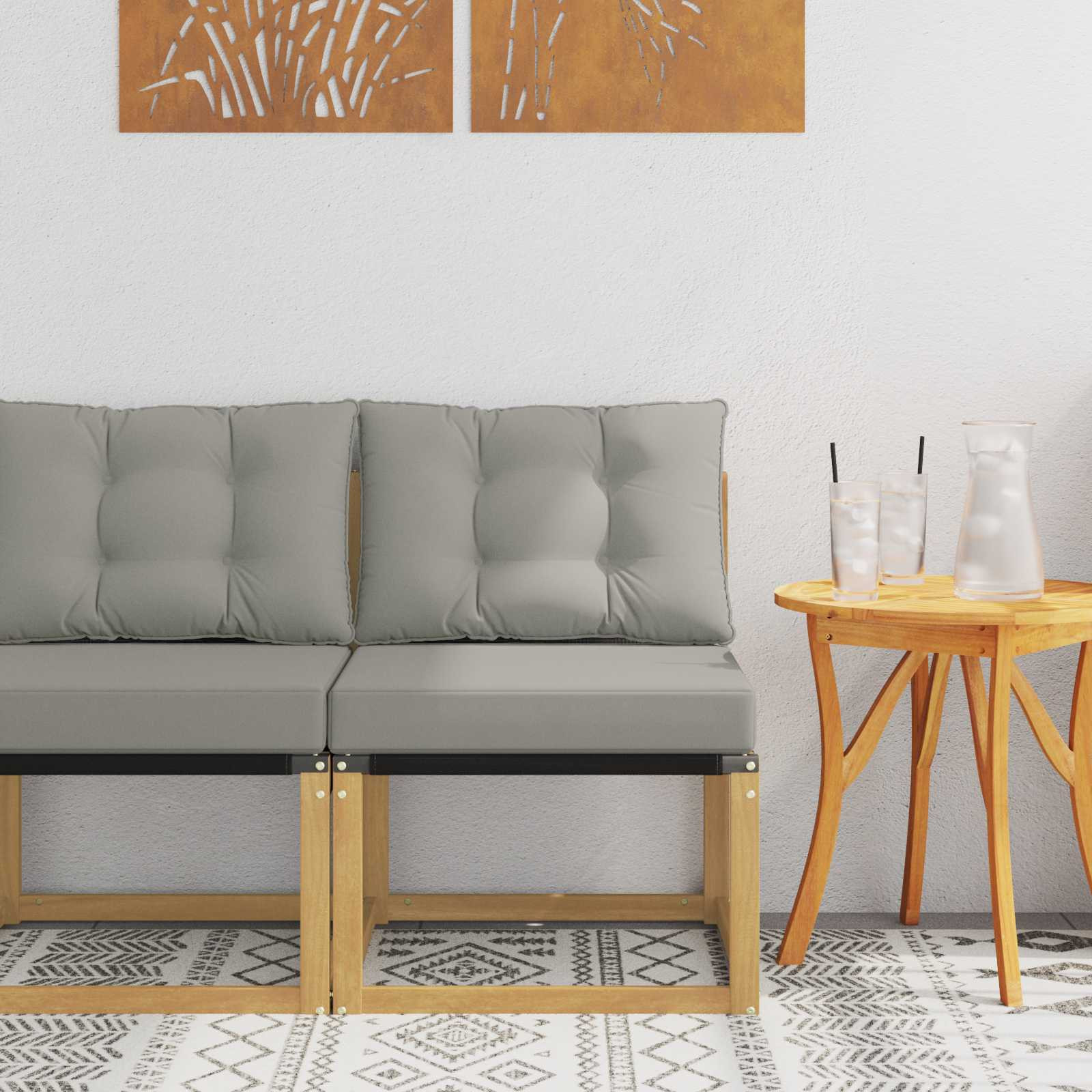 vidaXL Outdoor Mittelsofa Massivholz Akazie und Textilene Stoff Weiß