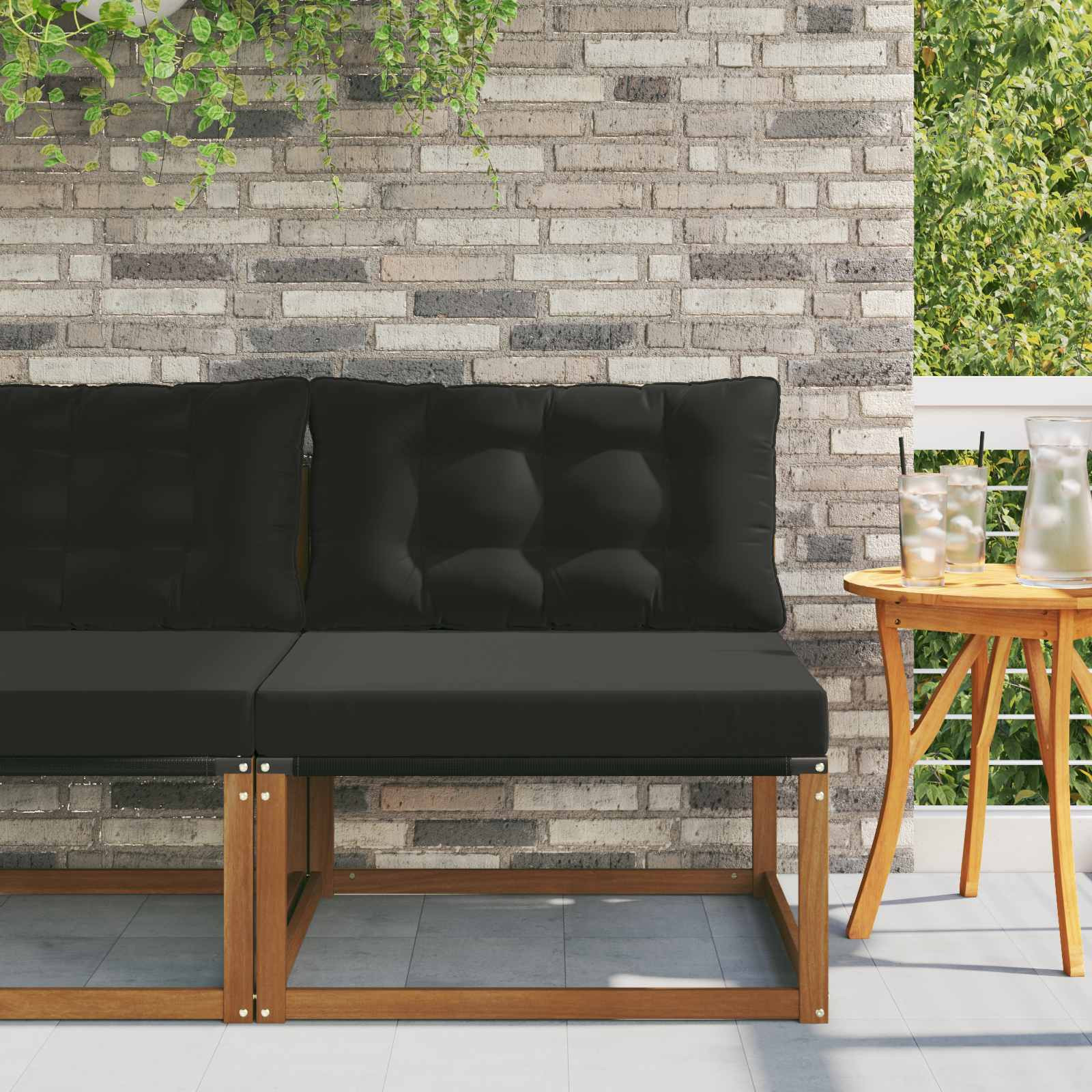 vidaXL Outdoor Mittelsofa Massives Akazienholz und Textilene Natur