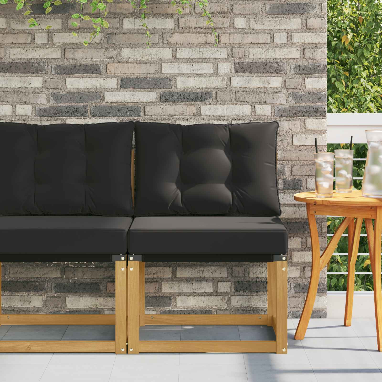 vidaXL Outdoor Mittelsofa Massivholz Akazie und Textilene Stoff Weiß