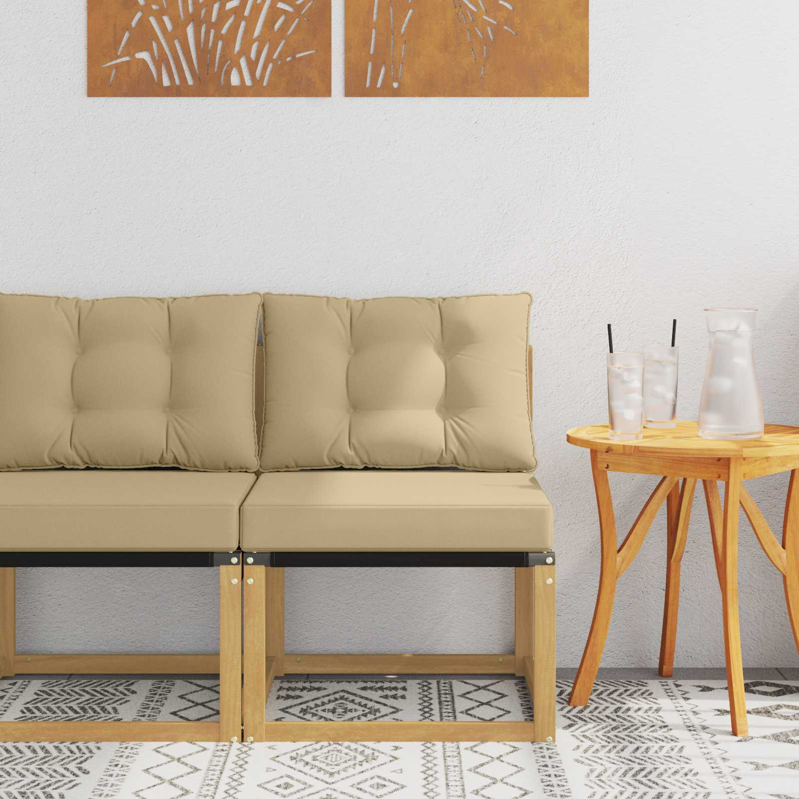 vidaXL Outdoor Mittelsofa Massivholz Akazie und Textilene Stoff Weiß