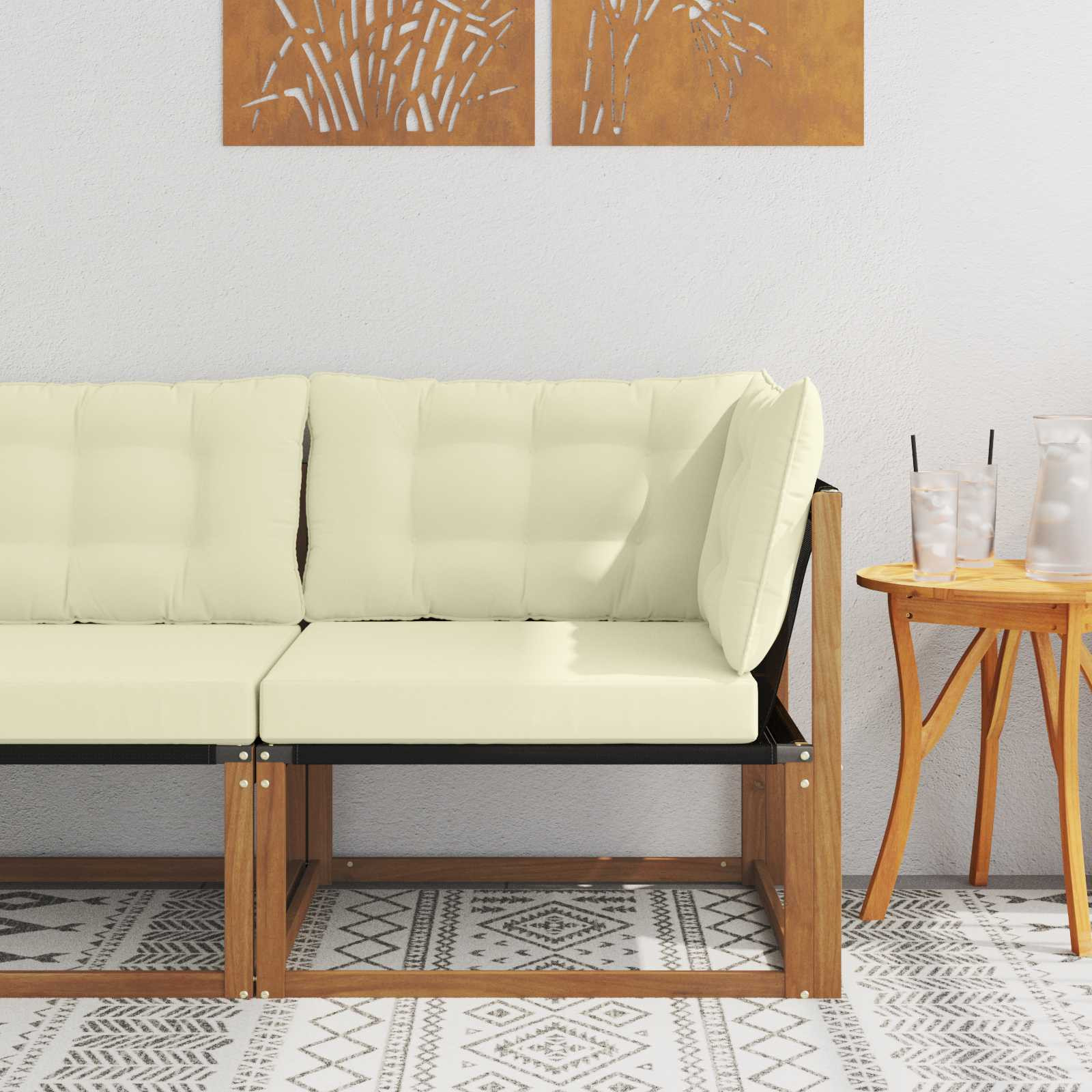 vidaXL Outdoor Ecksofa Massives Akazienholz und Textilene Natur