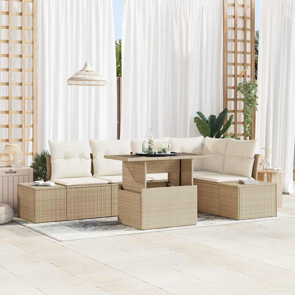 vidaXL Gartensofa-set mit Kissen 6 pcs Beige Poly-Rattan