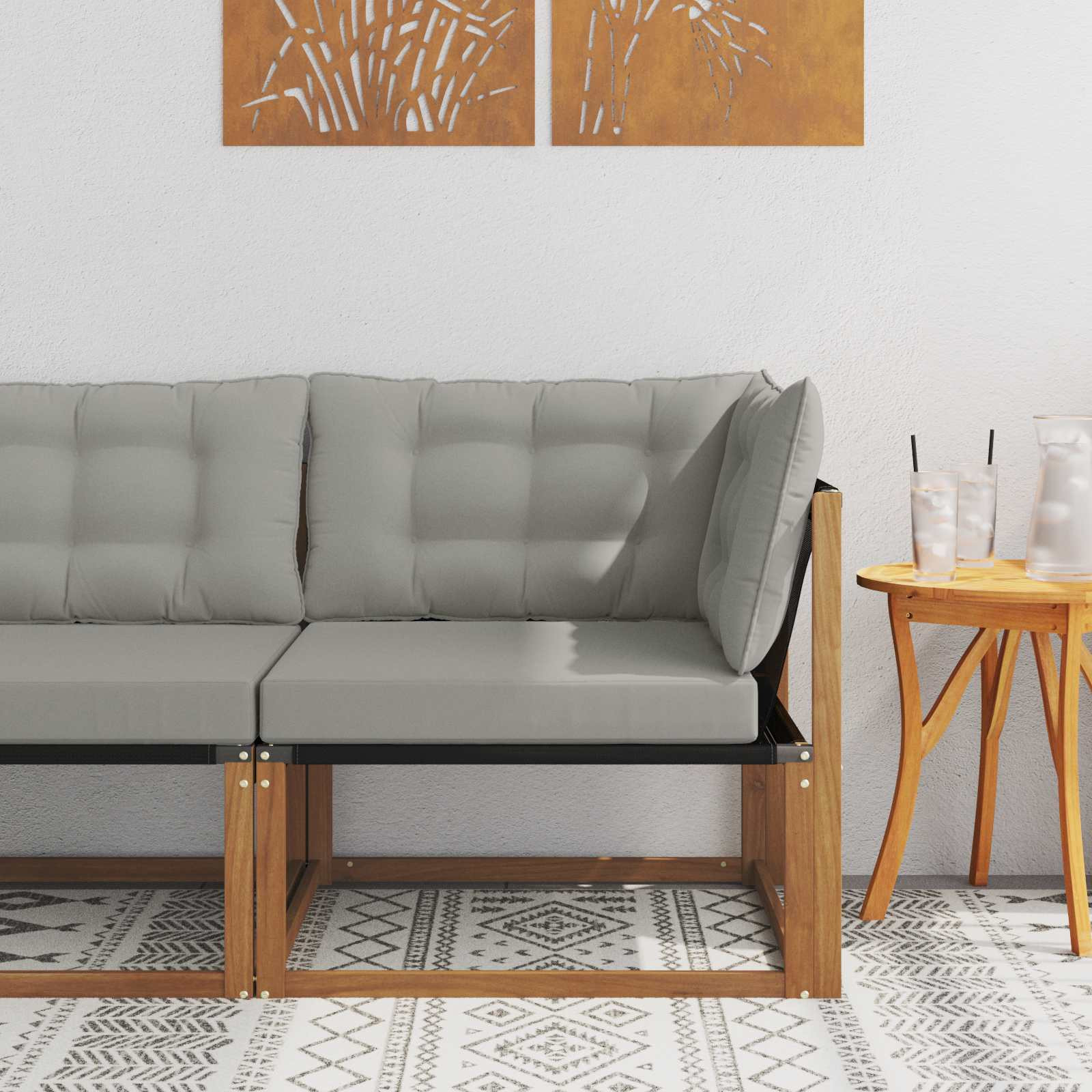 vidaXL Outdoor Ecksofa Massives Akazienholz und Textilene Natur