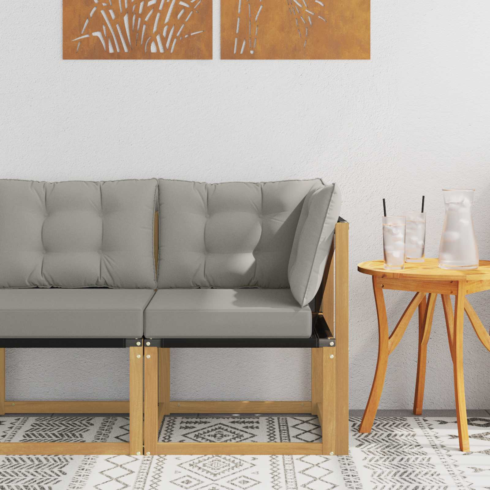 vidaXL Outdoor Ecksofa Massivholz Akazie und Textilene Stoff Weiß