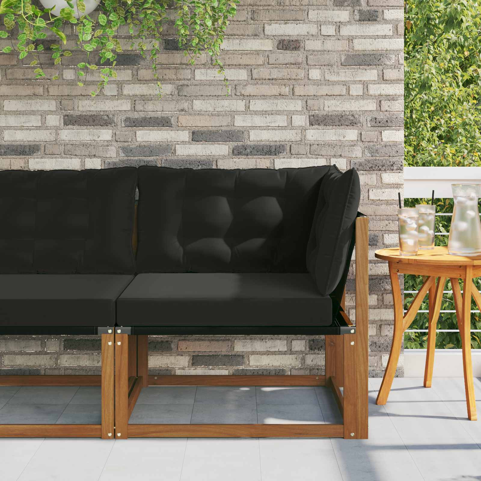 vidaXL Outdoor Ecksofa Massives Akazienholz und Textilene Natur