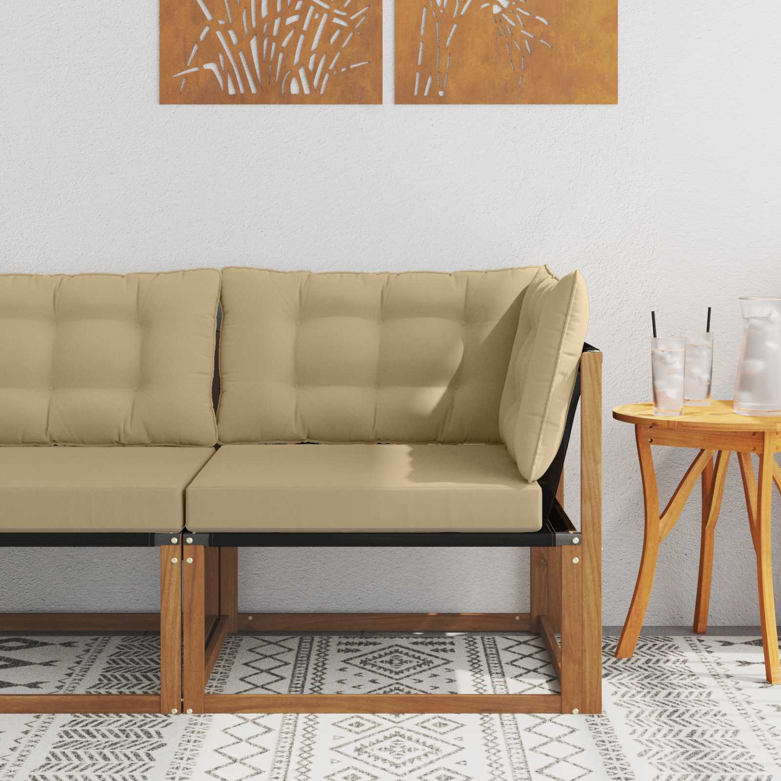 vidaXL Outdoor Ecksofa Massives Akazienholz und Textilene Natur