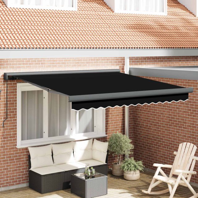 vidaXL Ausziehbare Markise Schwarz 350 x 250 cm Leinen und Aluminium