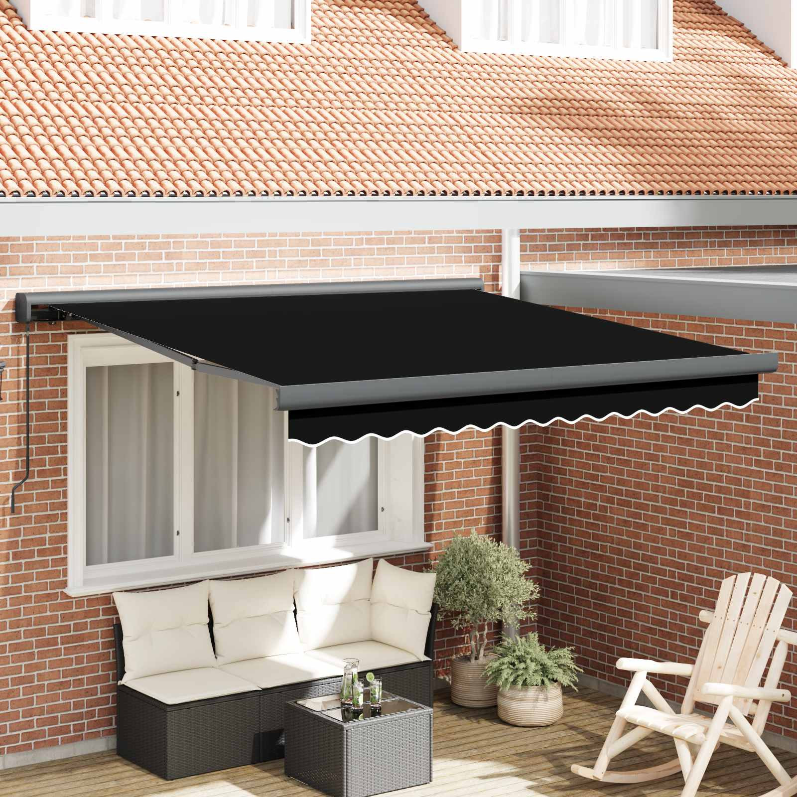 vidaXL Ausziehbare Markise Schwarz 350 x 250 cm Leinen und Aluminium