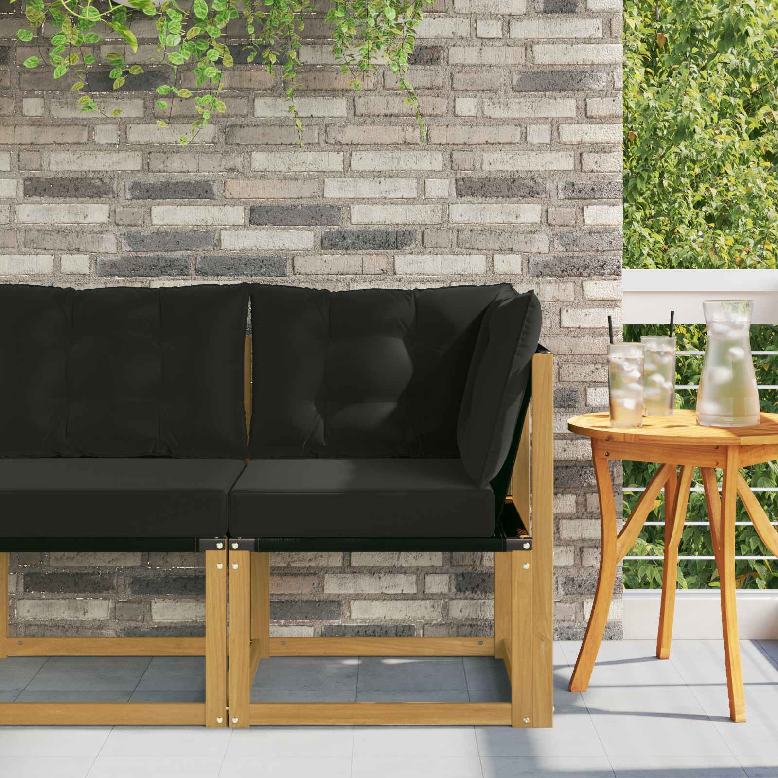 vidaXL Outdoor Ecksofa Massivholz Akazie und Textilene Stoff Weiß