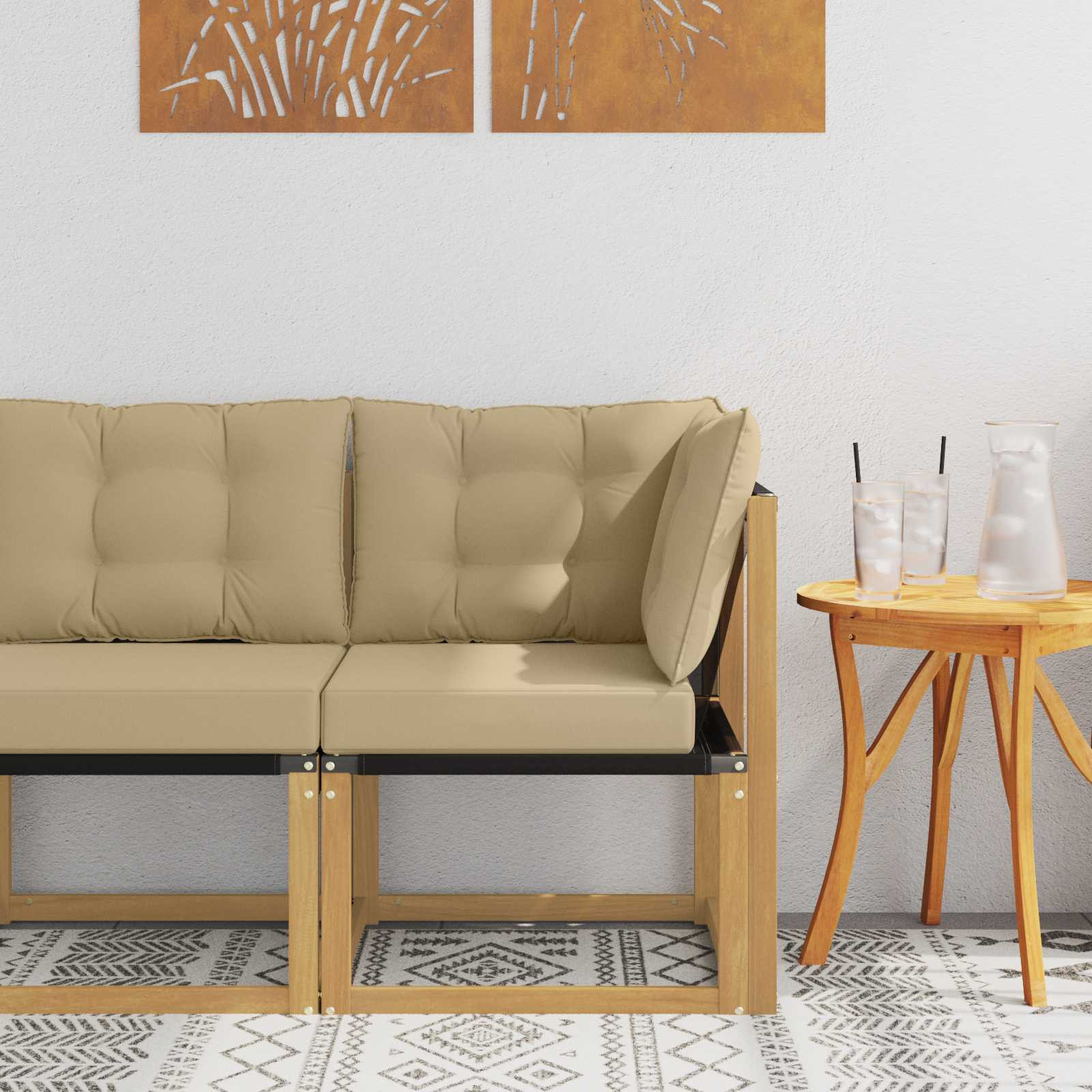 vidaXL Outdoor Ecksofa Massivholz Akazie und Textilene Stoff Weiß