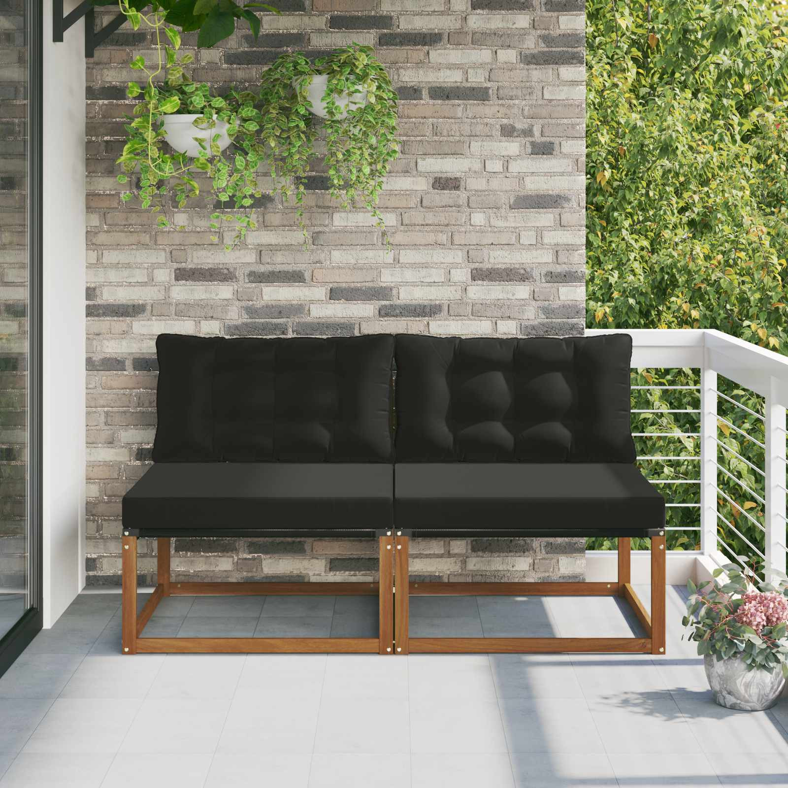 vidaXL 2 Stück Outdoor Mittelsofa Massives Akazienholz und Textilene