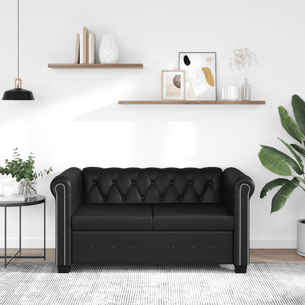 vidaXL Chesterfield-Sofa 2-Sitzer Kunstleder Schwarz